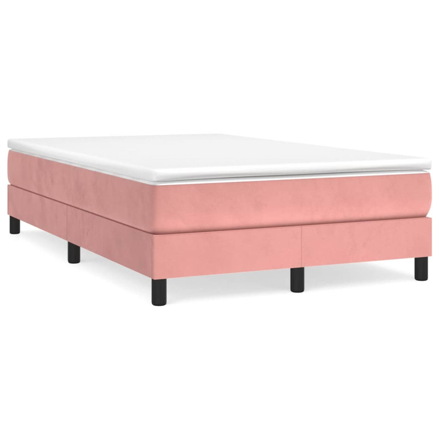 The Living Store Boxspringbed - Roze Fluweel - 203 x 120 x 25 cm - Pocketvering matras - Middelharde ondersteuning - Huidvriendelijk topmatras - Multiplex lattenbodem