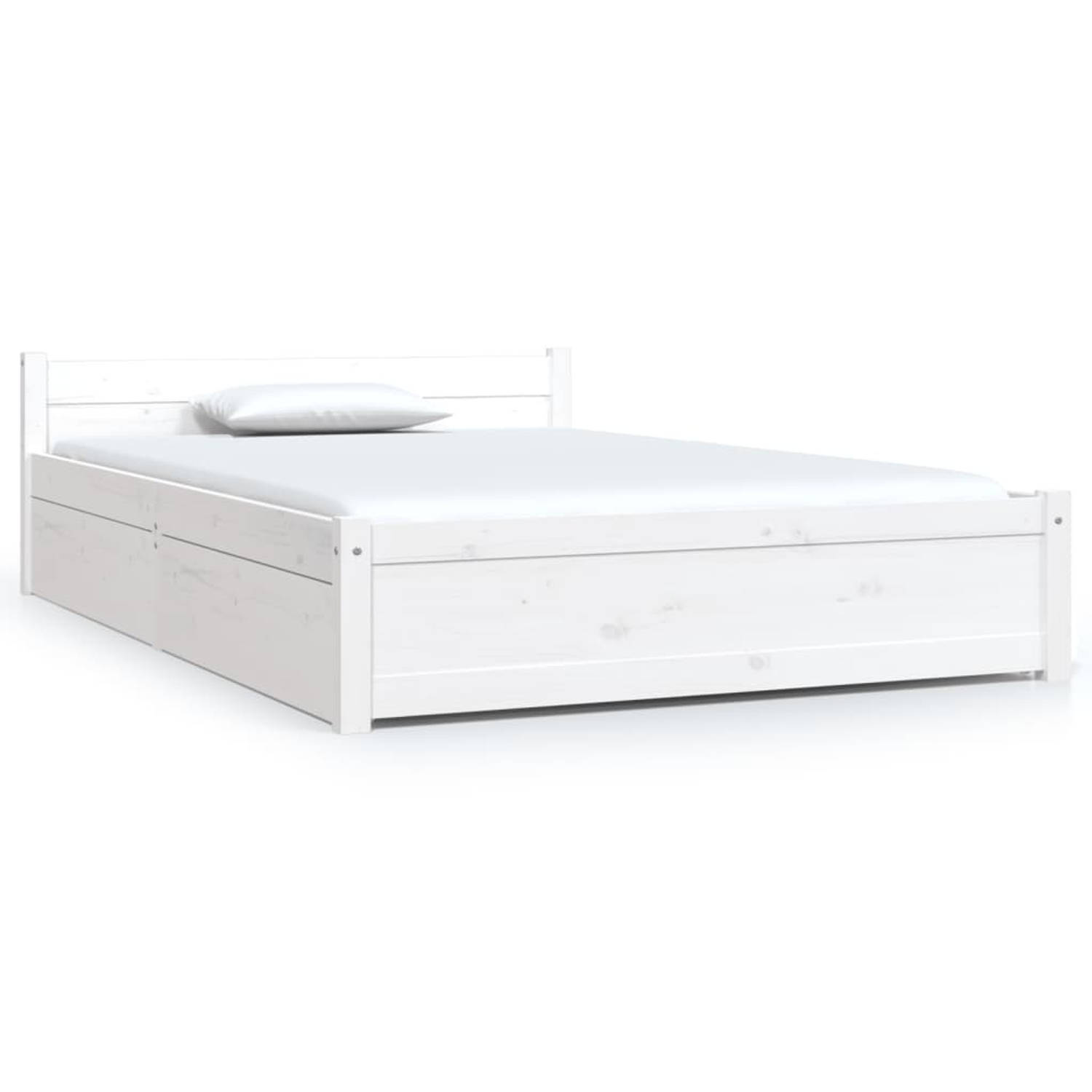 The Living Store Bed Grenenhout - Opbergbed 120x190cm - Wit