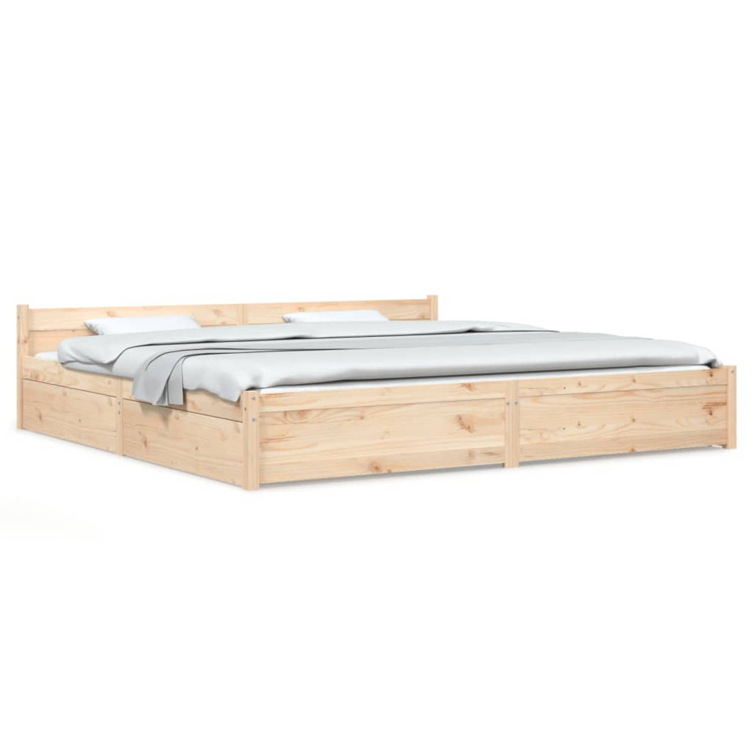 The Living Store Houten Bedframe - Klassiek Design - Massief Grenenhout - 205.5 x 205.5 x 51 cm - Opbergfunctie