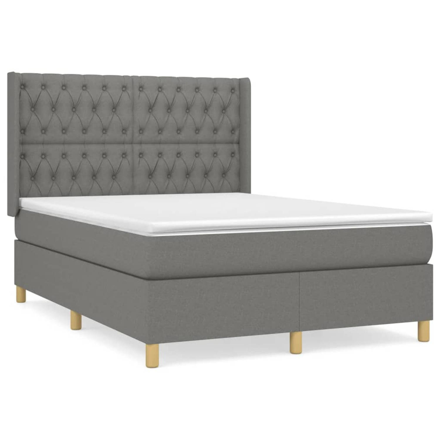 The Living Store Boxspringbed - Pocketvering - 140 x 200 cm - Donkergrijs