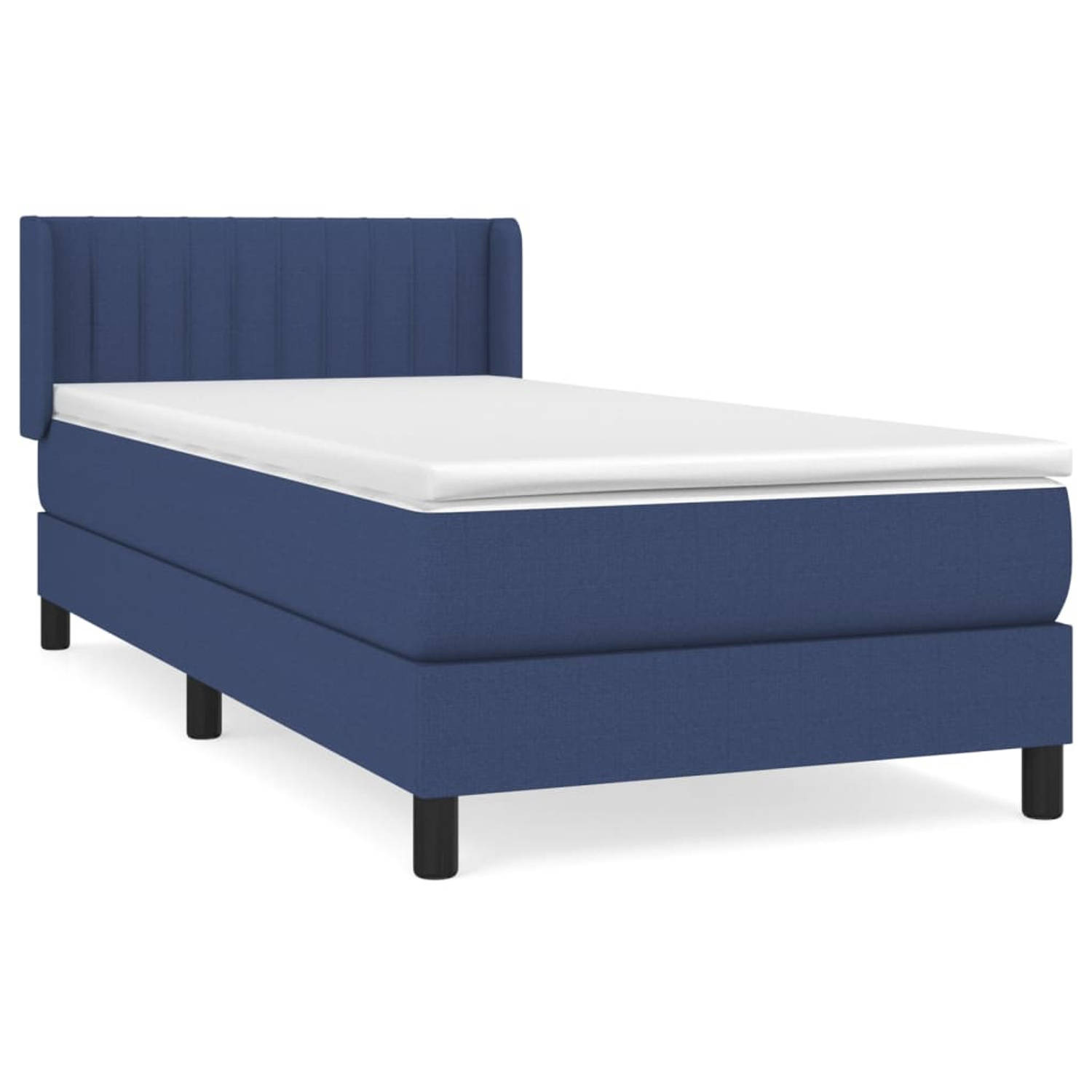The Living Store Boxspring Bed - Blauw - 203 x 103 x 78/88 cm - Pocketvering Matras - Middelharde Ondersteuning - Huidvriendelijk Topmatras