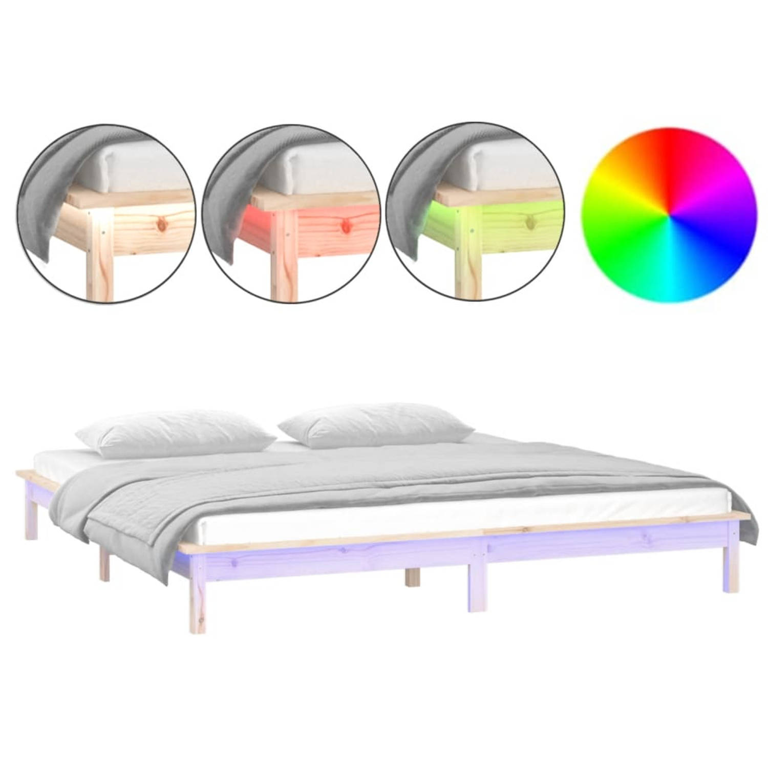 The Living Store Bed Frame - Houten LED-verlichting - 212 x 151.5 cm - Massief grenenhout