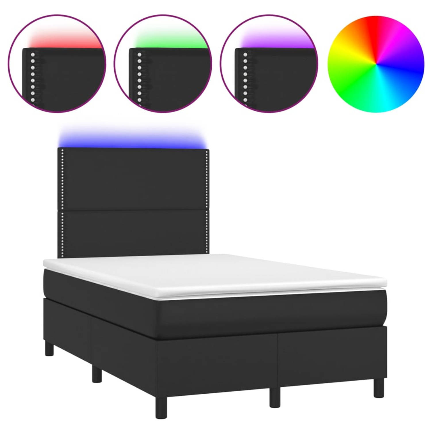 The Living Store Boxspring Bed - Kunstleer - LED - 120x200 - Zwarte Kleur
