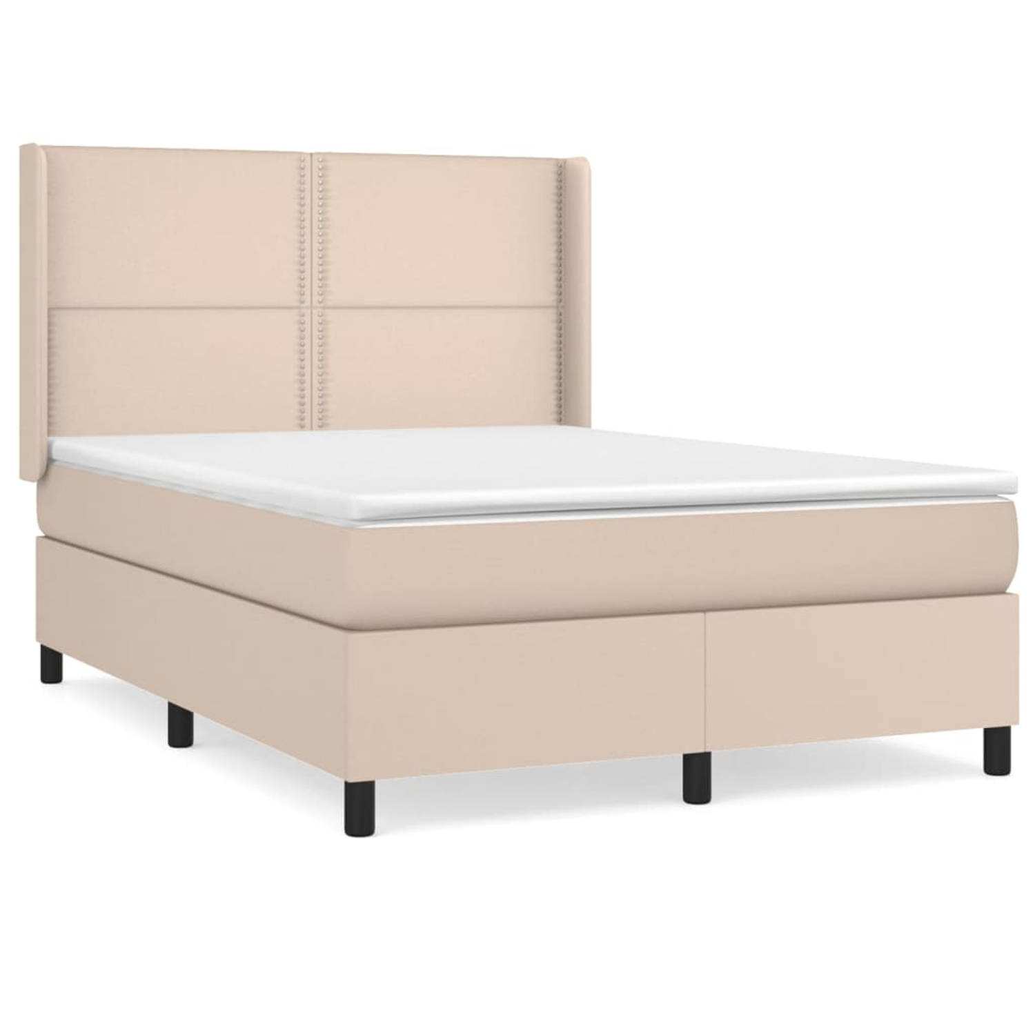 The Living Store Boxspringbed - Cappuccino Kunstleer - 140 x 200 x 118/128 cm - Pocketvering Matras - Middelharde Ondersteuning - Huidvriendelijk Topmatras