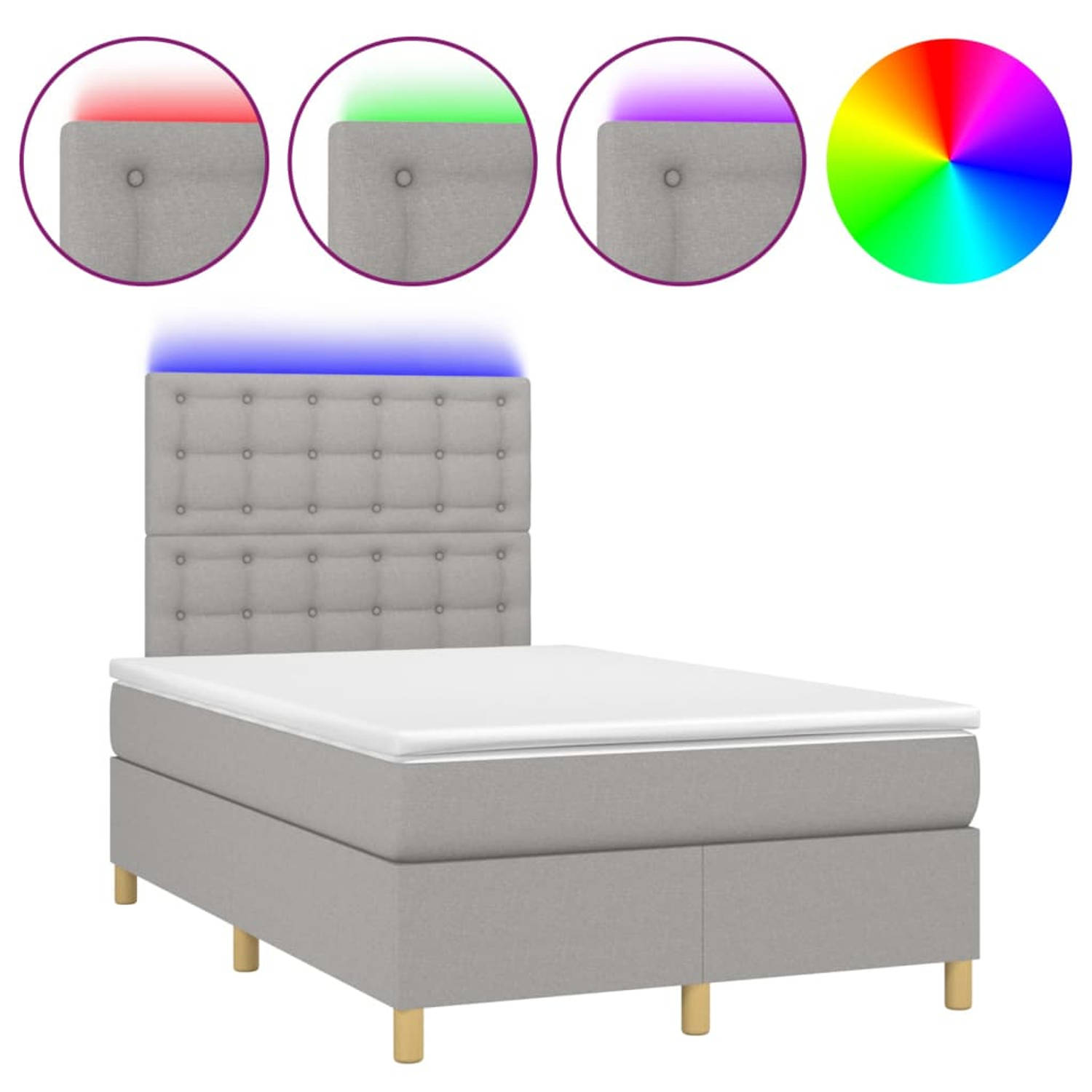 The Living Store Boxspring met matras en LED stof lichtgrijs 120x200 cm - Bed