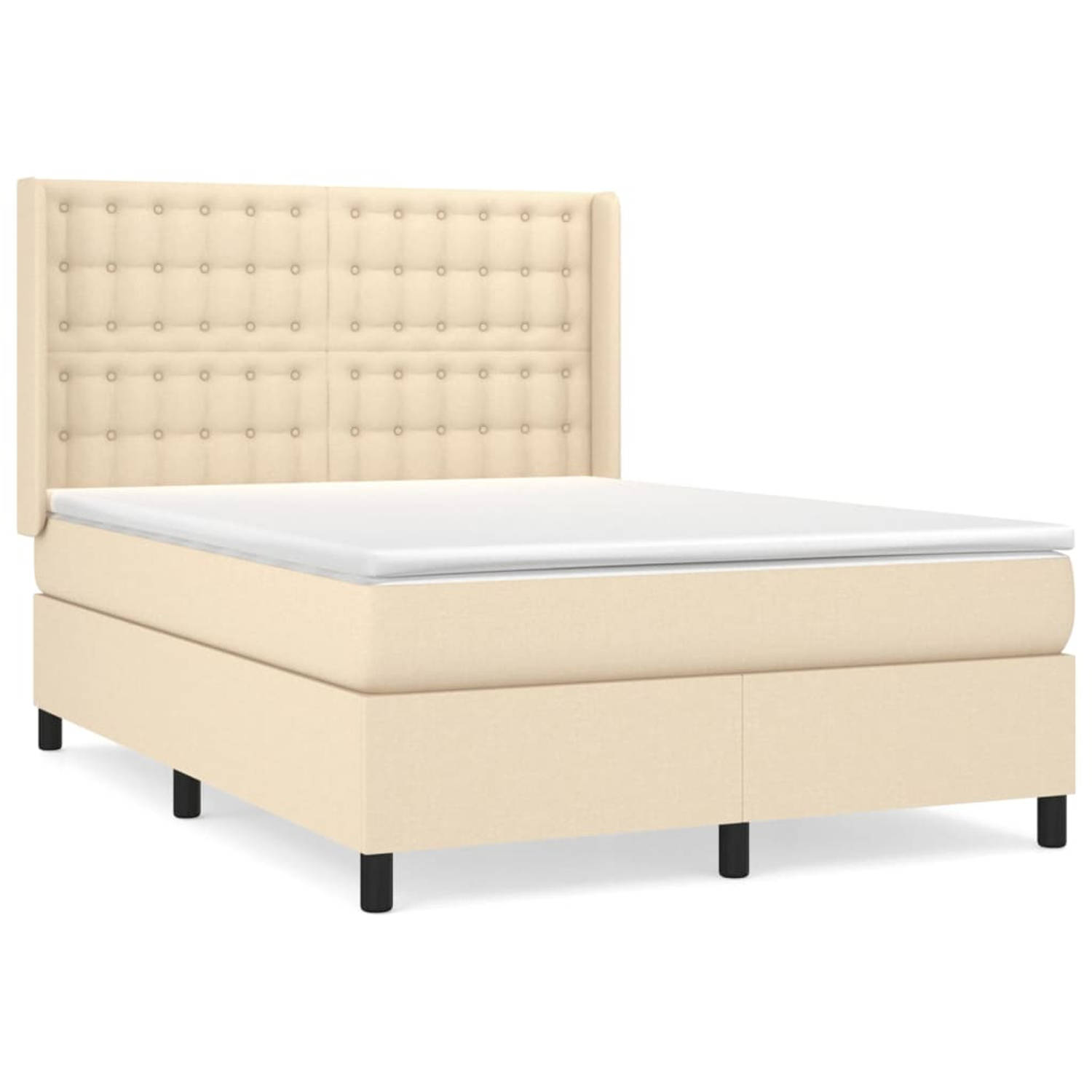 The Living Store Bed met Hoofdbord - Boxspring - 203x147x118/128 cm - Crème - Pocketvering matras - Middelharde ondersteuning - Huidvriendelijk topmatras - Inclusief montagehandlei