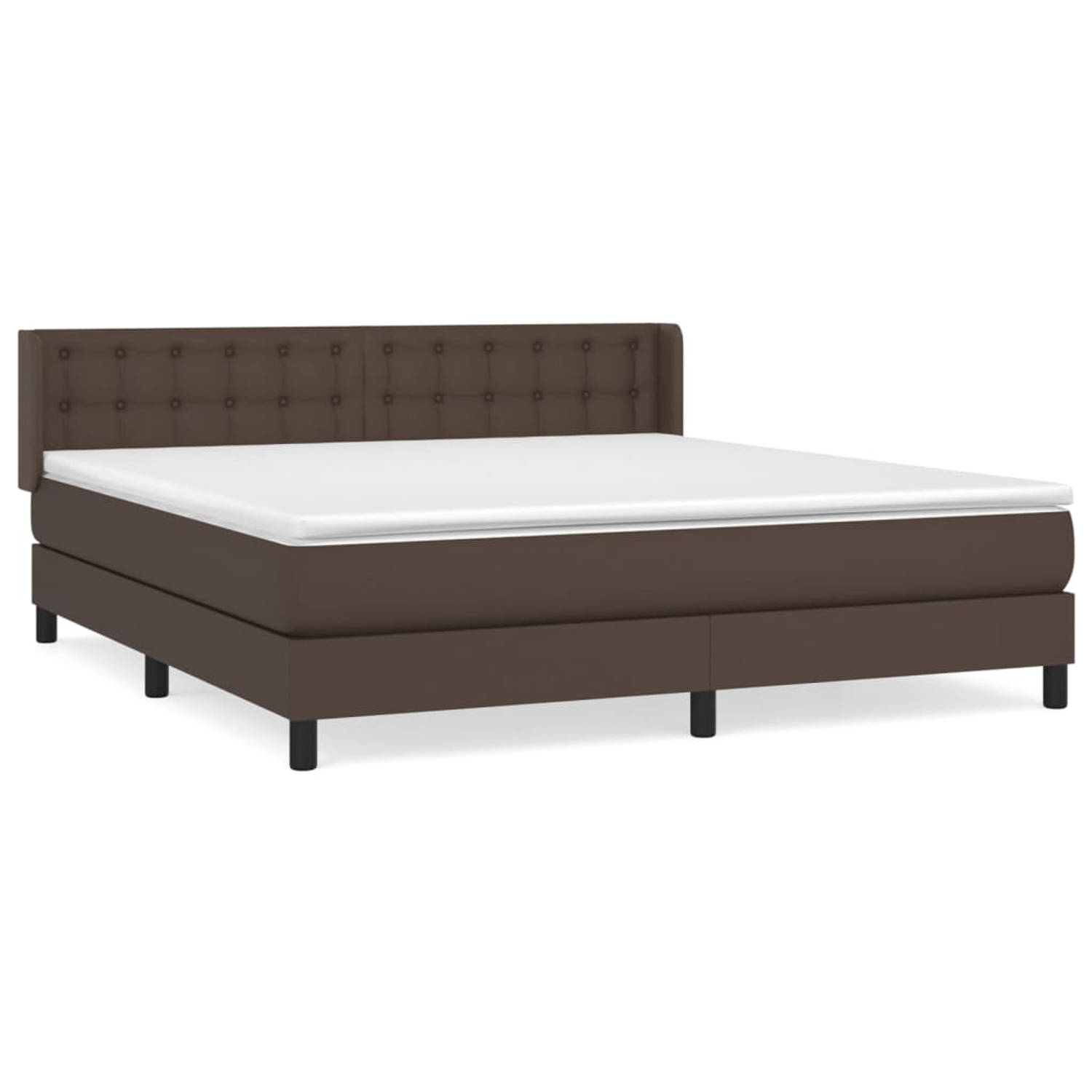 The Living Store Boxspring met matras kunstleer bruin 160x200 cm - Bed