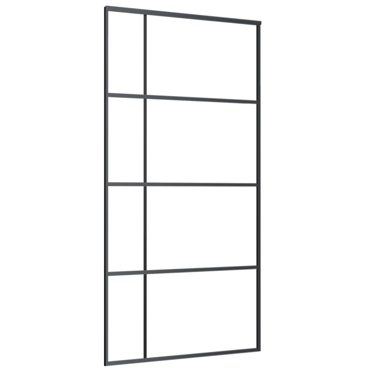 The Living Store Schuifdeur zwart - 102.5 x 205 cm - Aluminium frame - ESG-glas