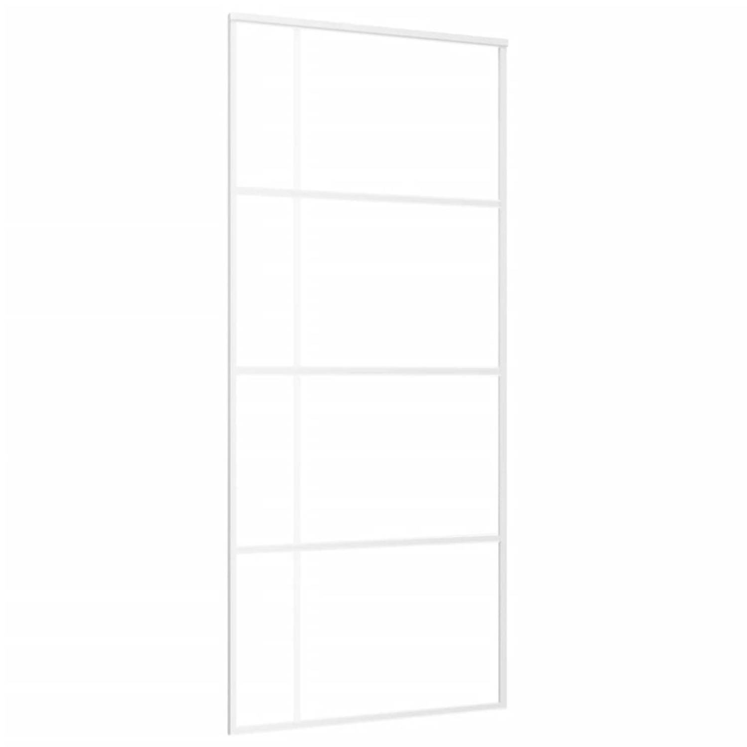 The Living Store Schuifdeur Wit - 90x205 cm - Aluminium Frame - Mat ESG-glas