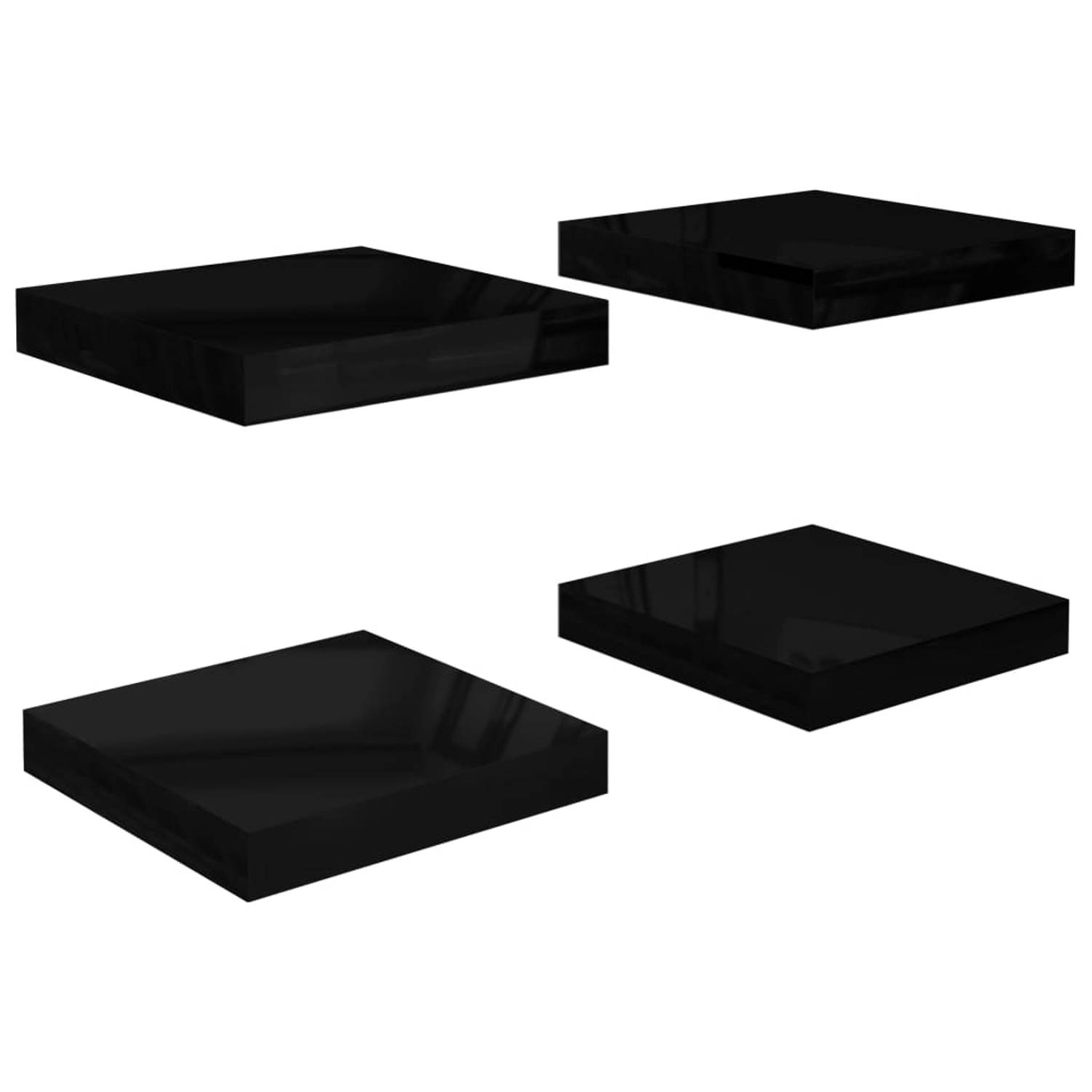 The Living Store Wandplanken Set - Trendy - Wandplanken - 23 x 23.5 x 3.8 cm - Ken- Onzichtbaar montagesysteem - Kleur- Hoogglans zwart - Materiaal- Honingraat MDF en metaal
