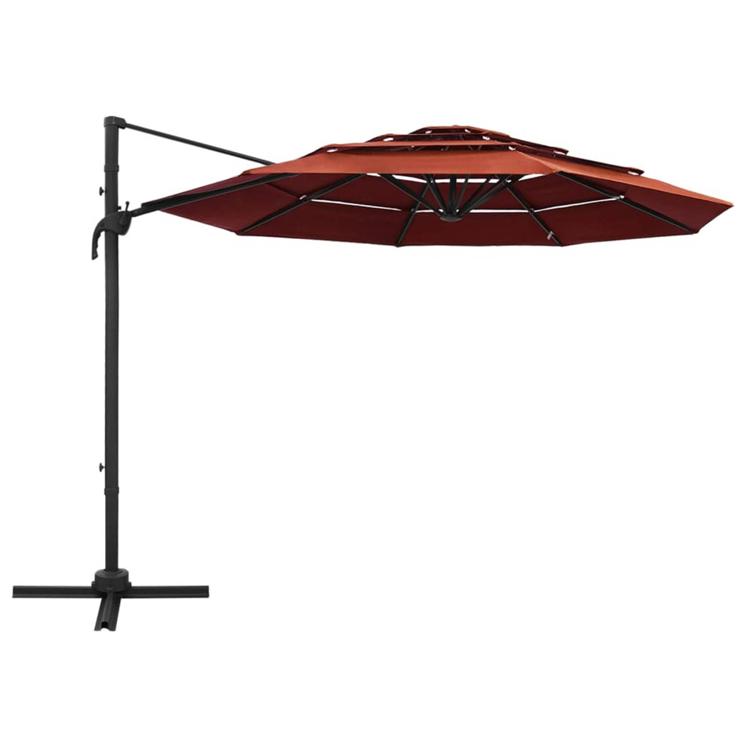 The Living Store Parasol Terracotta 300x300x247 cm - 4-laags UV-beschermend polyester - Inklapbaar en draagbaar - Aluminium paal en baleinen