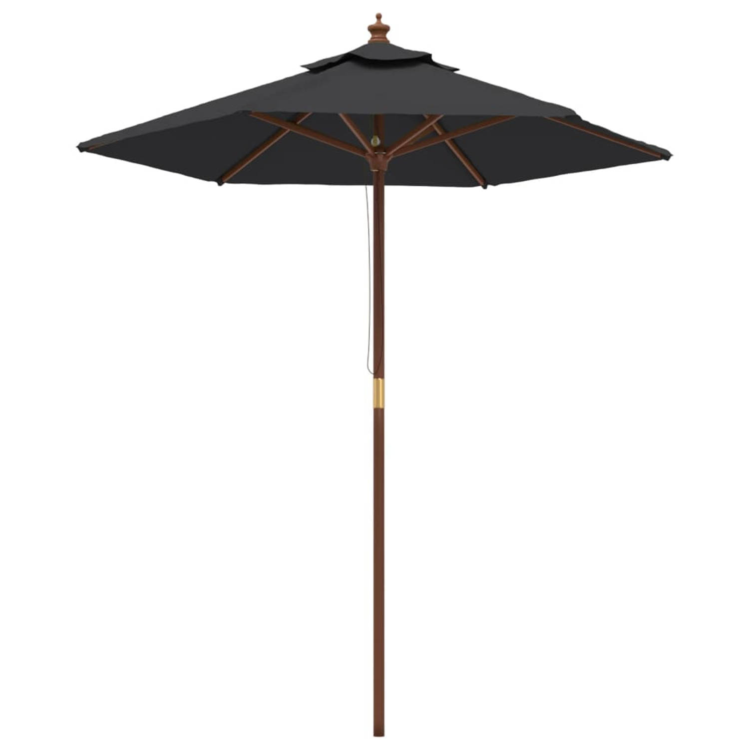 The Living Store Parasol met houten paal 196x231 cm zwart - Parasol