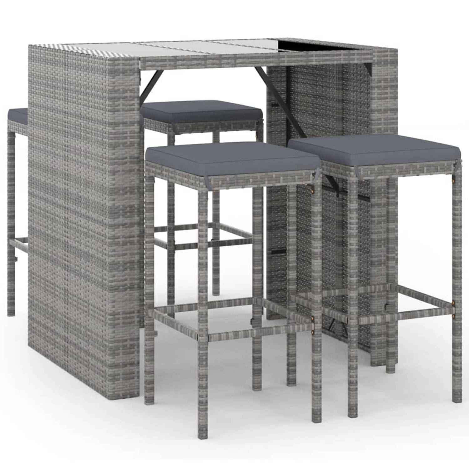 The Living Store Tuinbarset - PE-rattan - Grijs - 105 x 80 x 110 cm - Inclusief 4 barkrukken en kussens