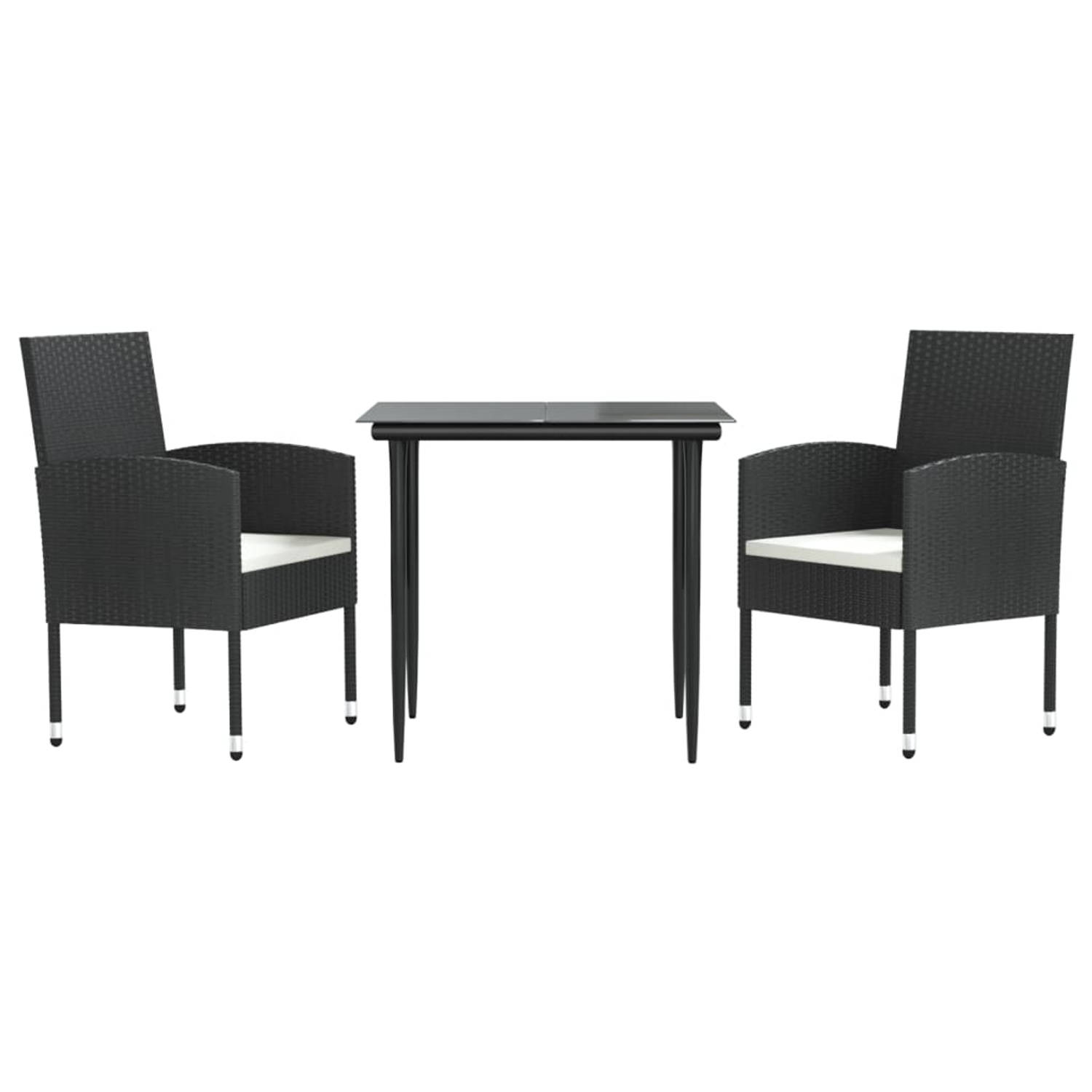 The Living Store Tuinset - Zwarte PE-rattan stoel en tafel - 80x80x74 cm - Inclusief kussens