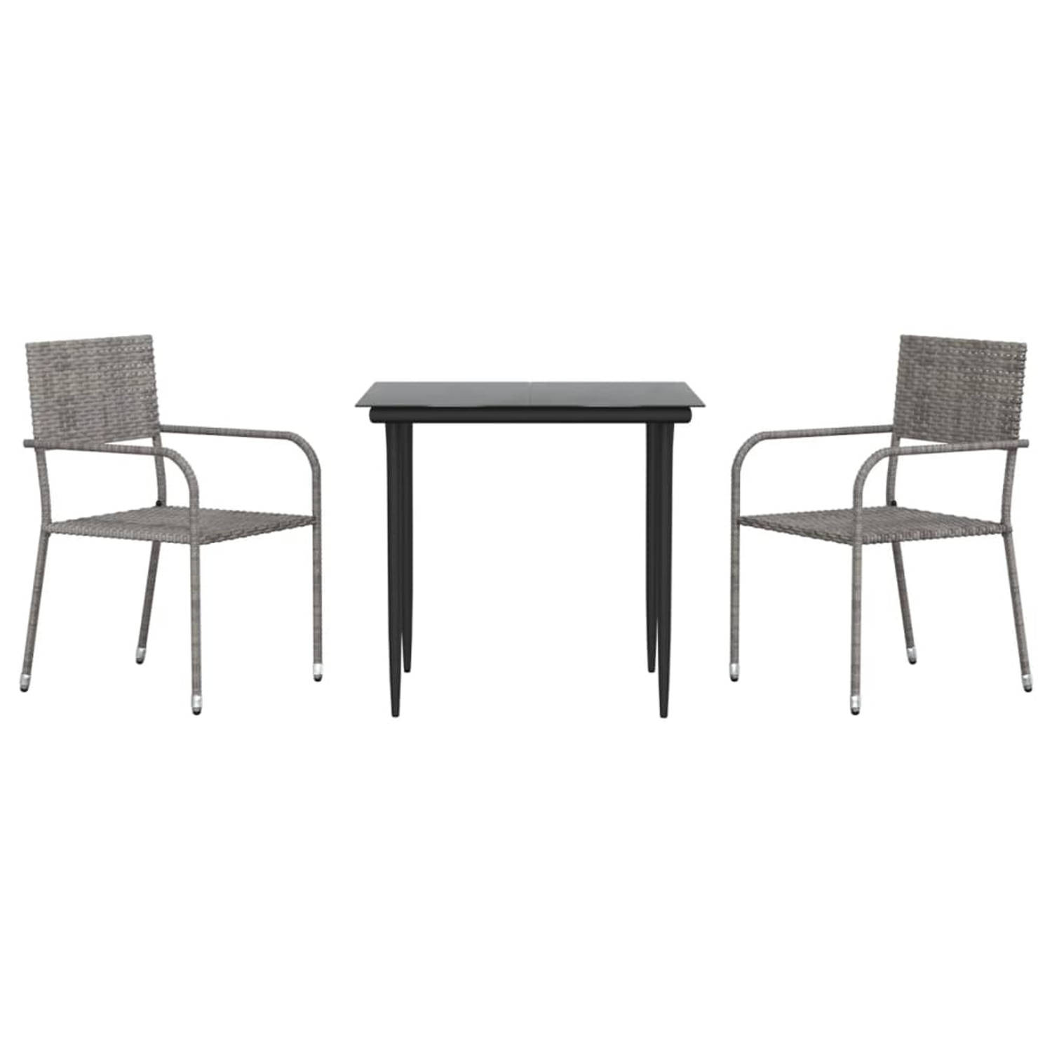 The Living Store Tuinset - poly rattan - grijs - 51 x 60 x 87 cm - inlc - 2 stoel en 1 tafel