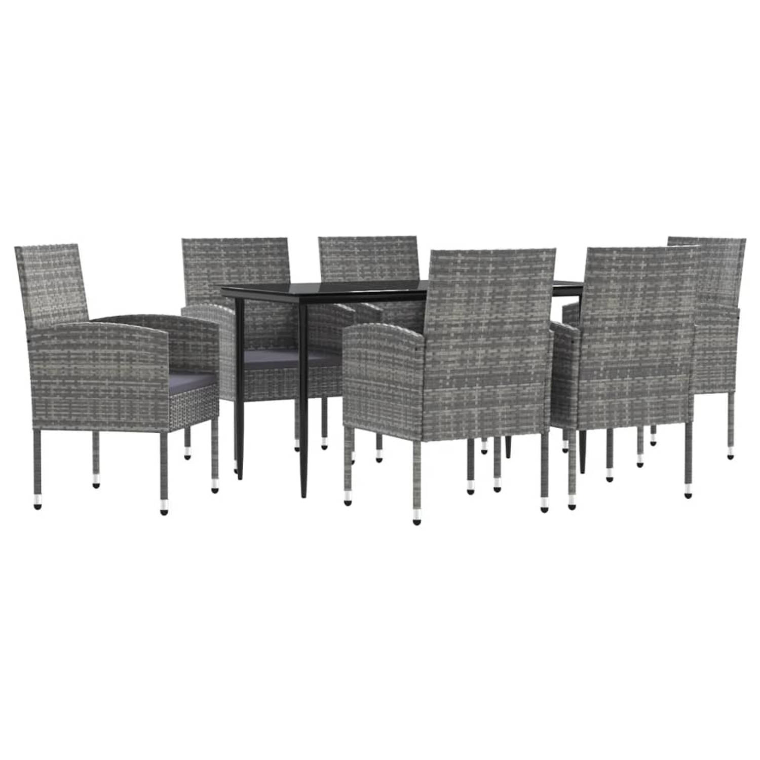 The Living Store Tuinset - Poly Rattan - 140 x 70 x 74 cm - Grijs - 6 stoelen