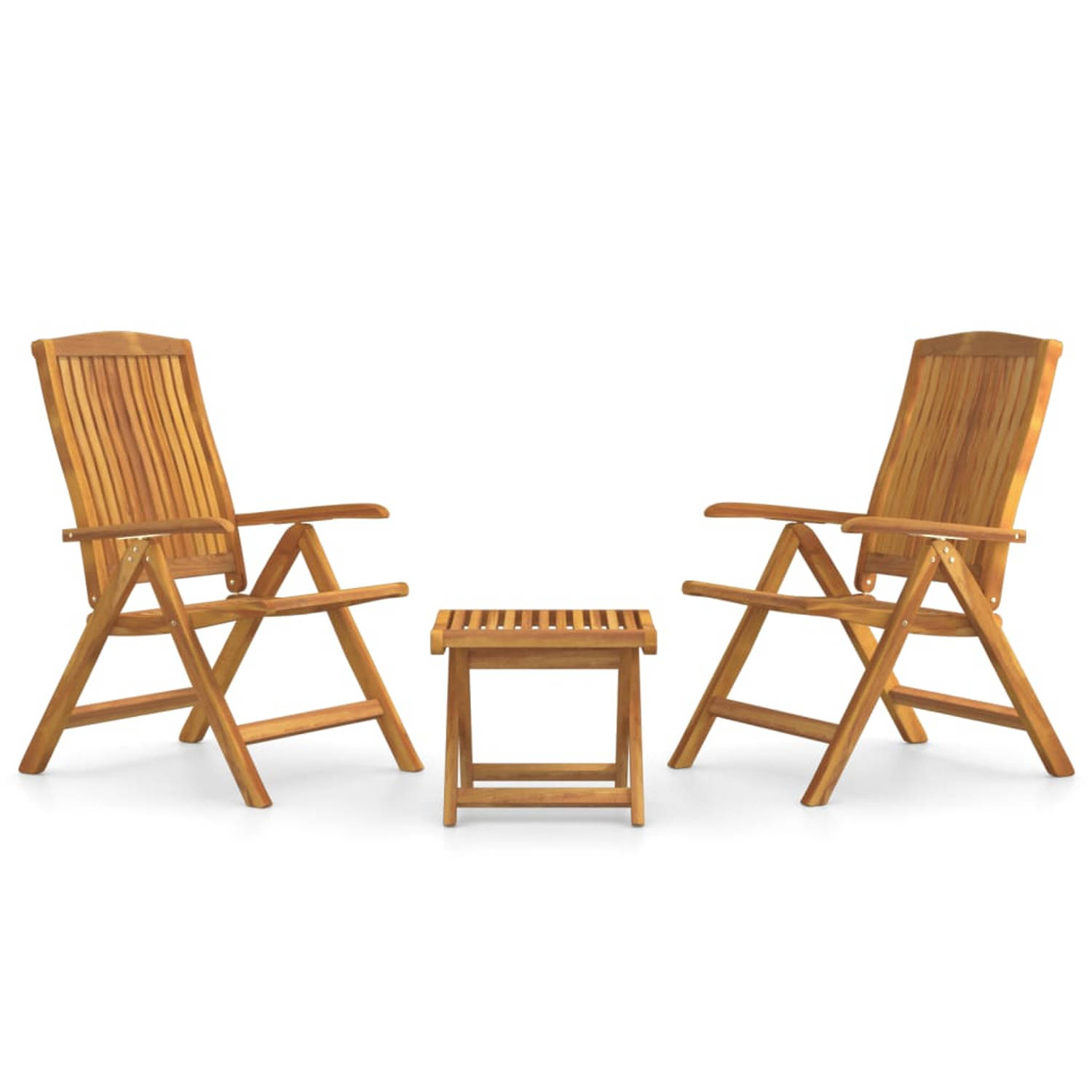 The Living Store Houten loungeset - Massief teakhout - Stabiel frame - Praktische tafel - Verstelbare ligstoelen
