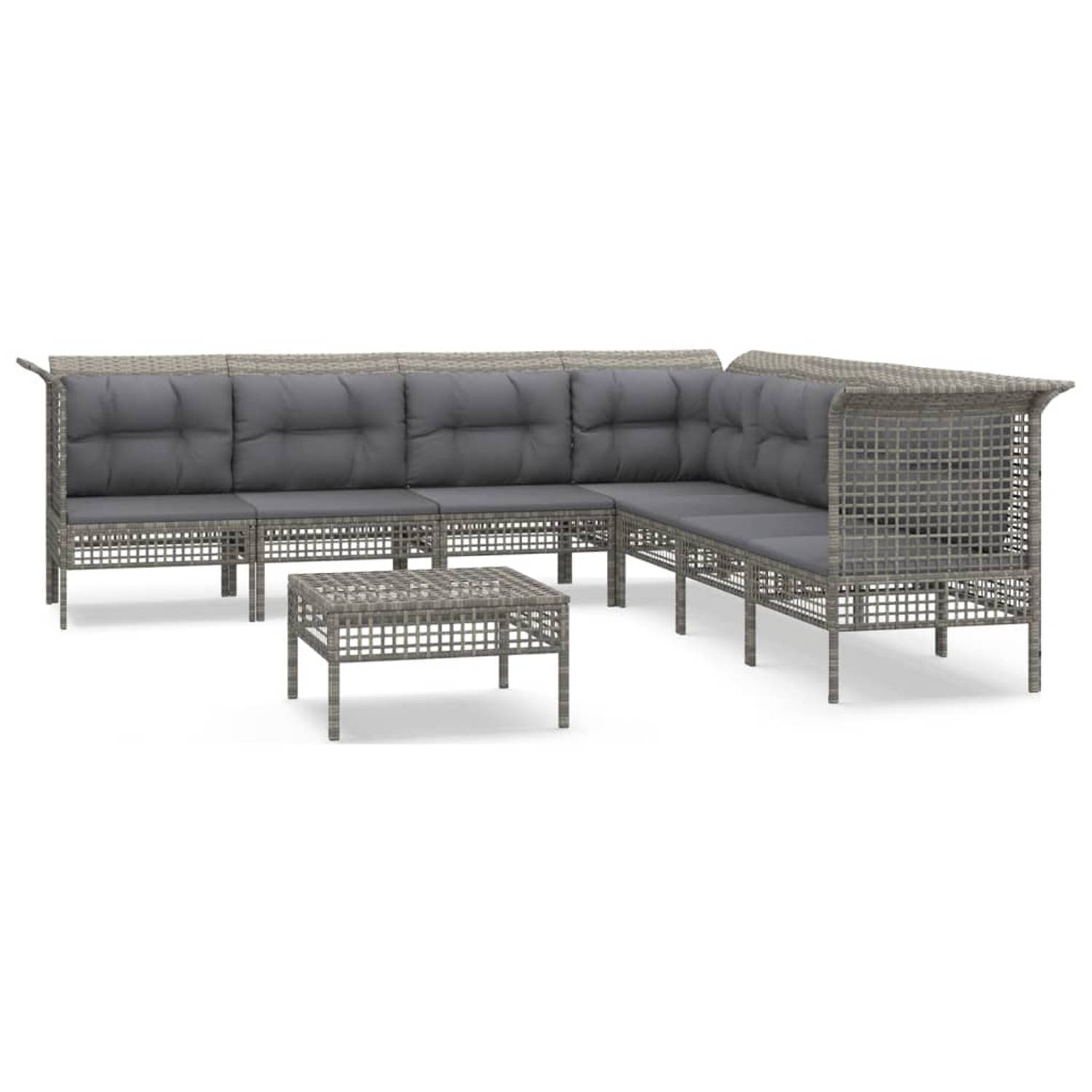 The Living Store Loungeset - Tuinhoekbank - Tuinmiddenbank - Tuinvoetenbank - 65x65x75 cm - Grijs PE-rattan