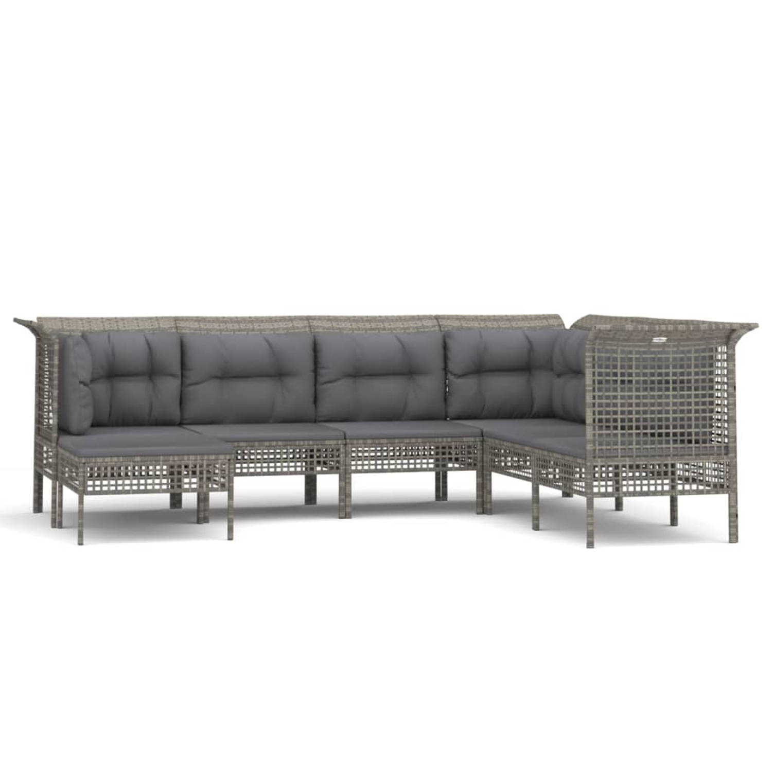 The Living Store Loungeset - Poly rattan - Grijs - 7-delig