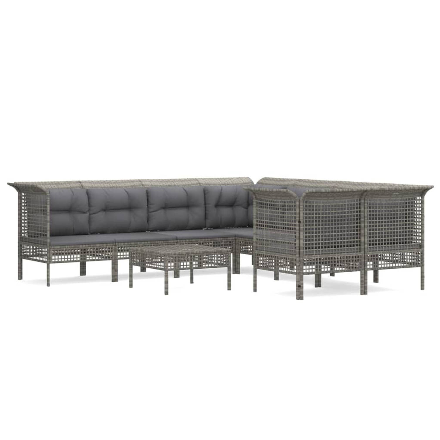 The Living Store Loungeset Poly Rattan - 55x65x75 cm - Grijs - Met kussens