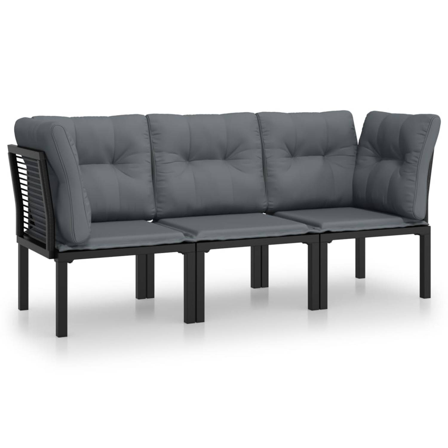 The Living Store Loungeset - PE-rattan - zwart - 62 x 62 x 68 cm - modulair ontwerp