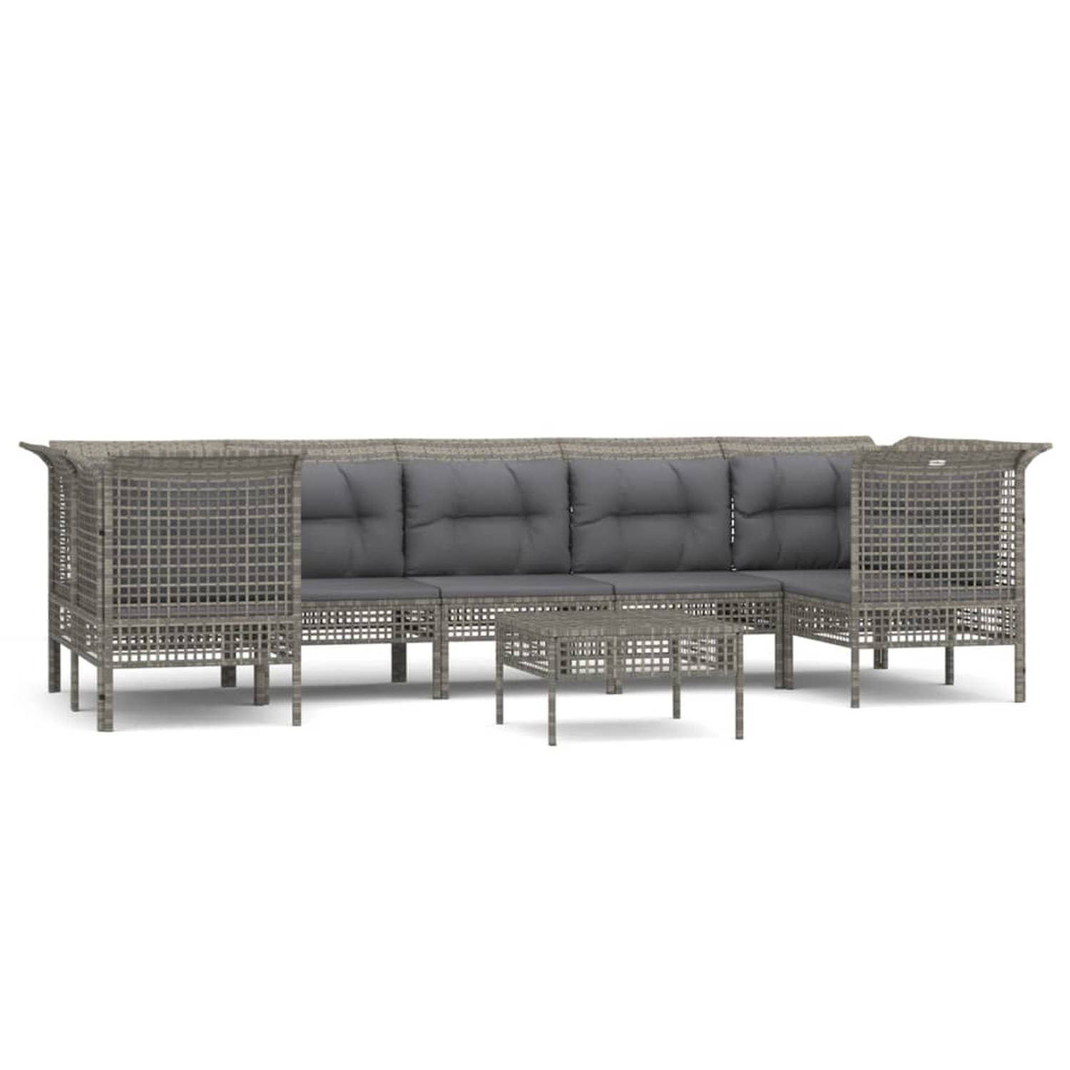 The Living Store 8-delige Loungeset met kussens poly rattan grijs - Tuinset