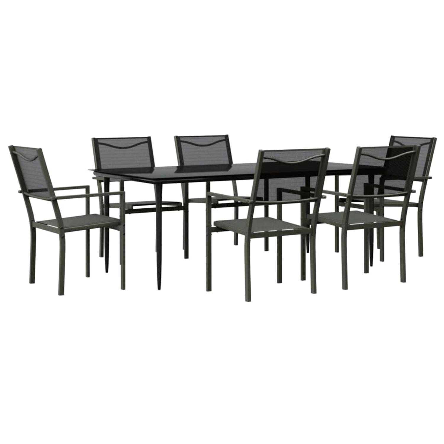 The Living Store Tuinset - 200x100x74 cm - Stabiel frame - Duurzaam materiaal - Stevig tafelblad - Comfortabele zitervaring - Inclusief 1 tafel en 6 stoelen - Zwart/antraciet - Afm