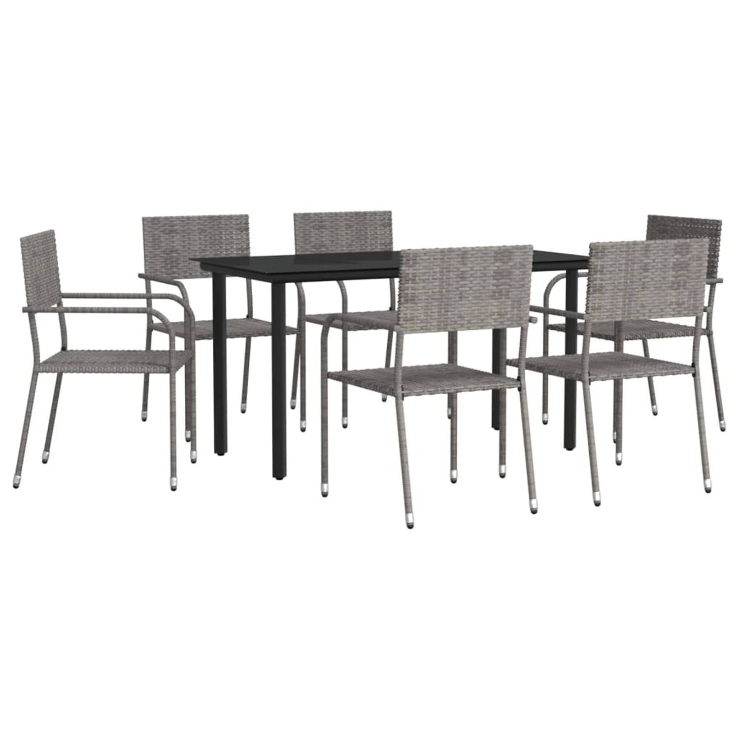 The Living Store Tuinset - Poly Rattan - Grijs - 6x stoel - 1x tafel - 140x70x74 cm