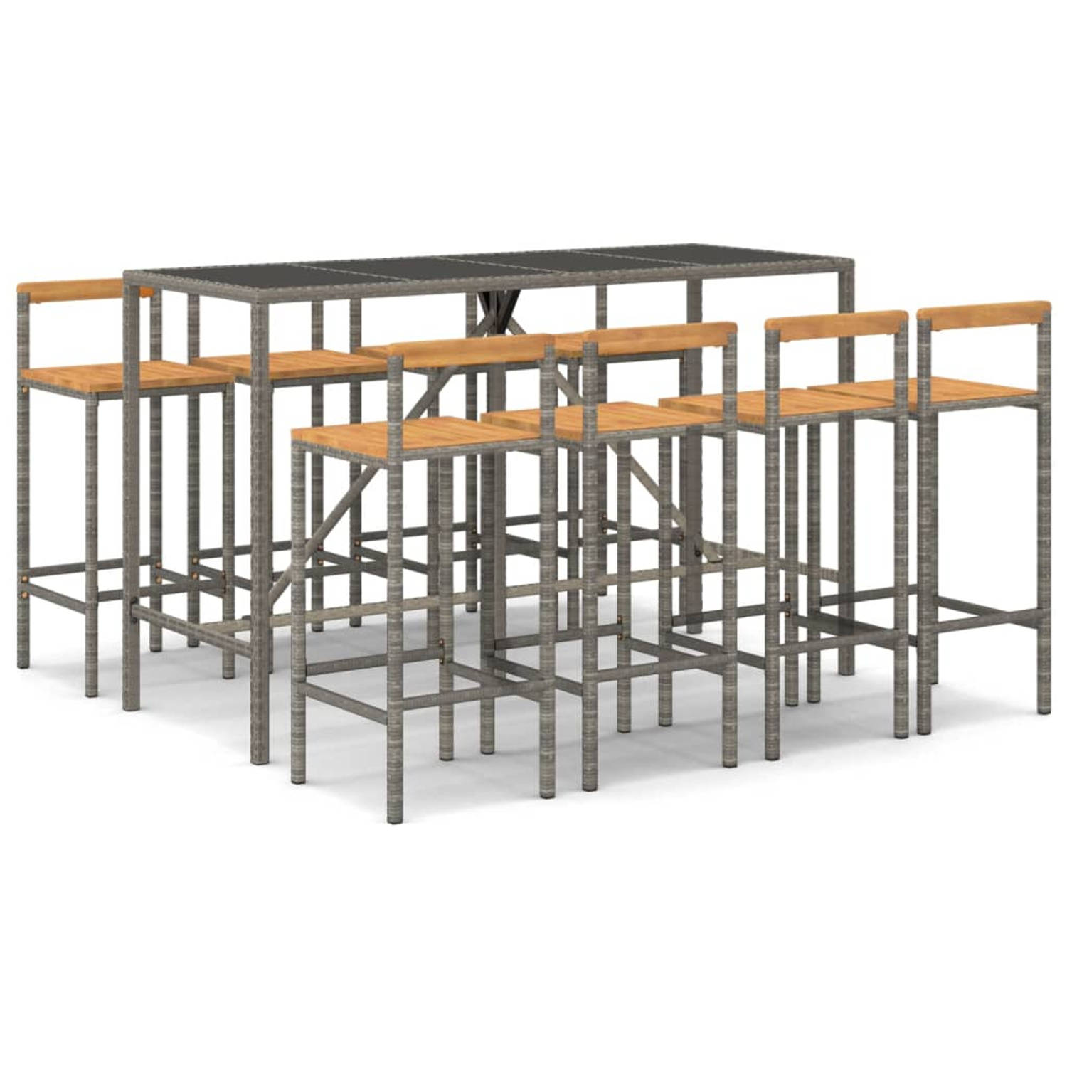 The Living Store Tuinbarset - Grijs - PE-rattan - 180 x 70 x 110 cm - Gehard glas