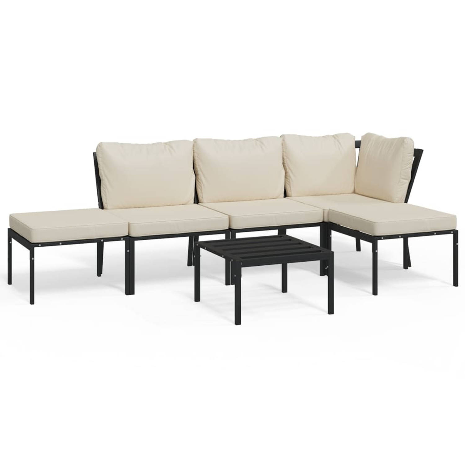 The Living Store Loungeset Staal - 60x60x35 cm - Zwart - Inclusief Kussens