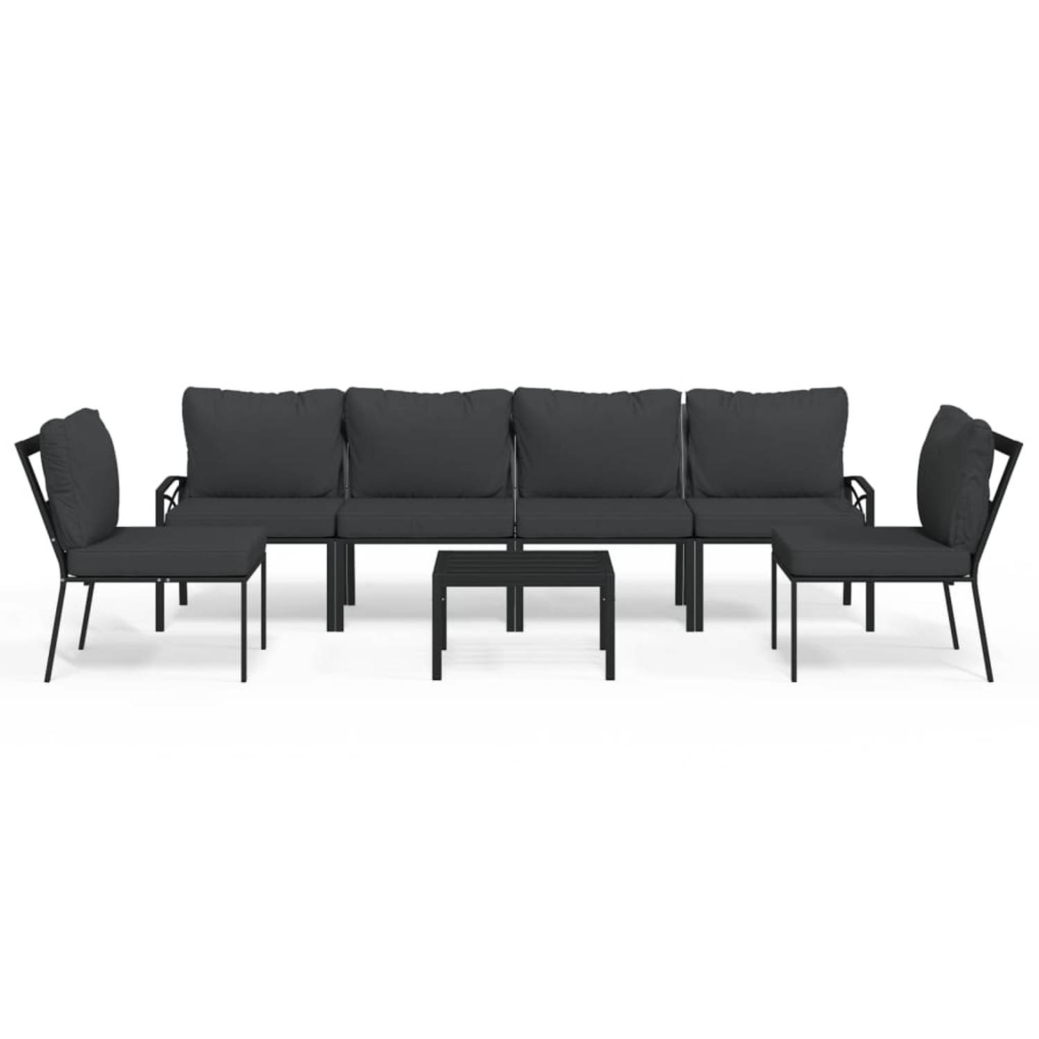 The Living Store Loungeset Staal - Zwart - 2x bijzetstoel + 4x middenstoel + 1x tafel - Comfortabel zitcomfort - Stevig