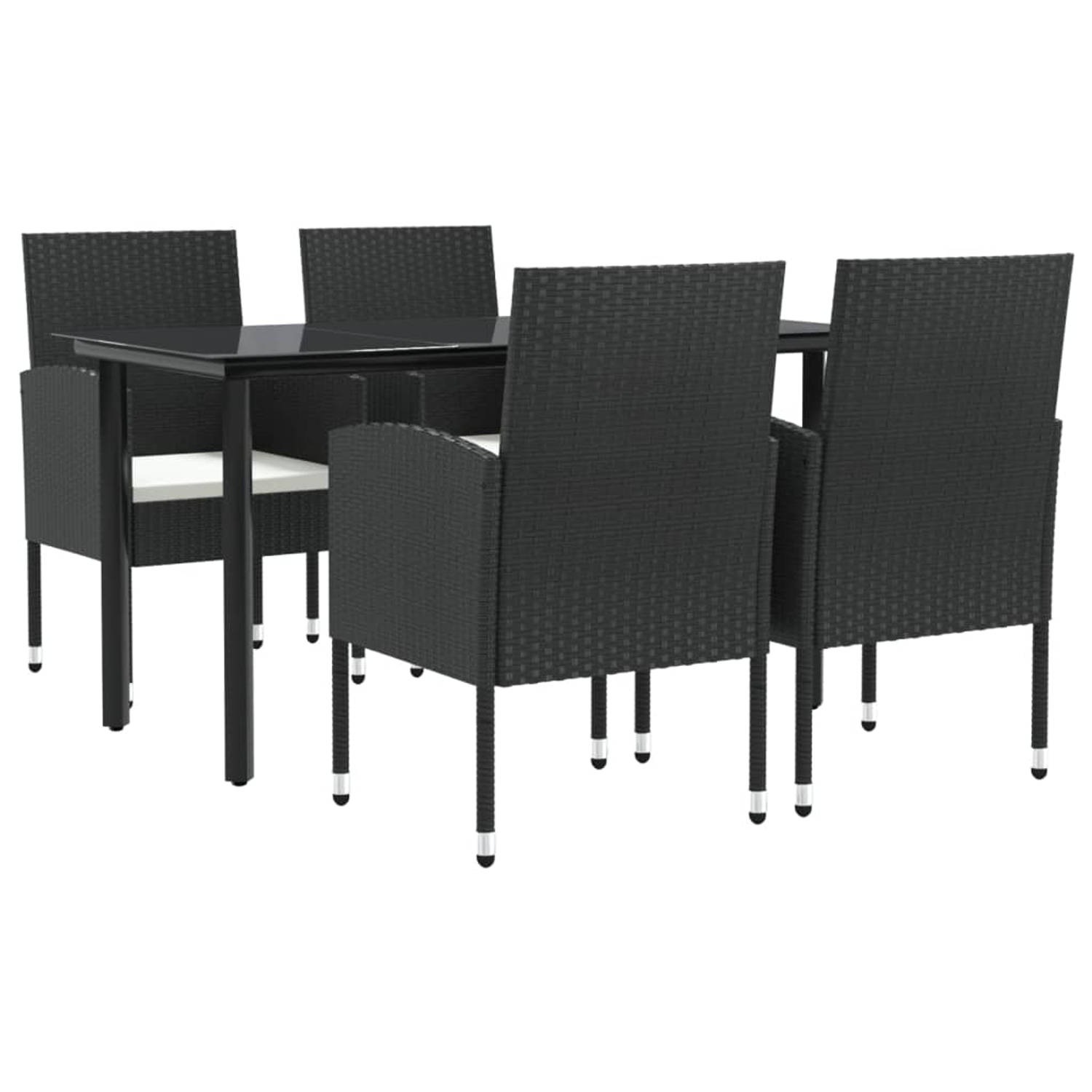 The Living Store Tuinset - PE rattan - zwart - 4 stoelen - 1 tafel - 140 x 70 x 74 cm