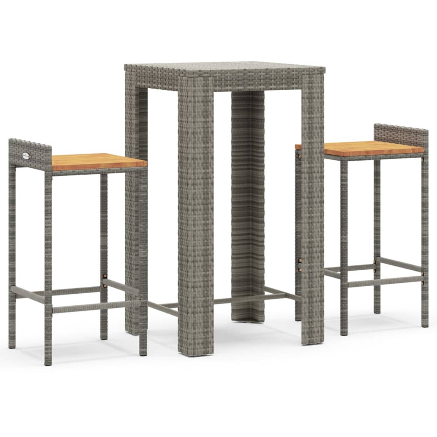 The Living Store Tuinbarset - Grijs PE-rattan - 60.5 x 60.5 x 110.5 cm - Houten zitting