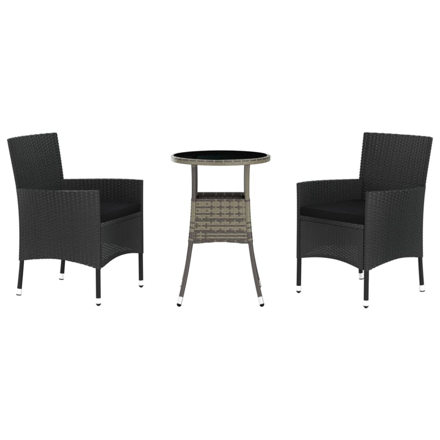 The Living Store Tuinset Bistro - Grijs - Rattan/Staal - 55x75 cm tafel - 61x60x88 cm stoel