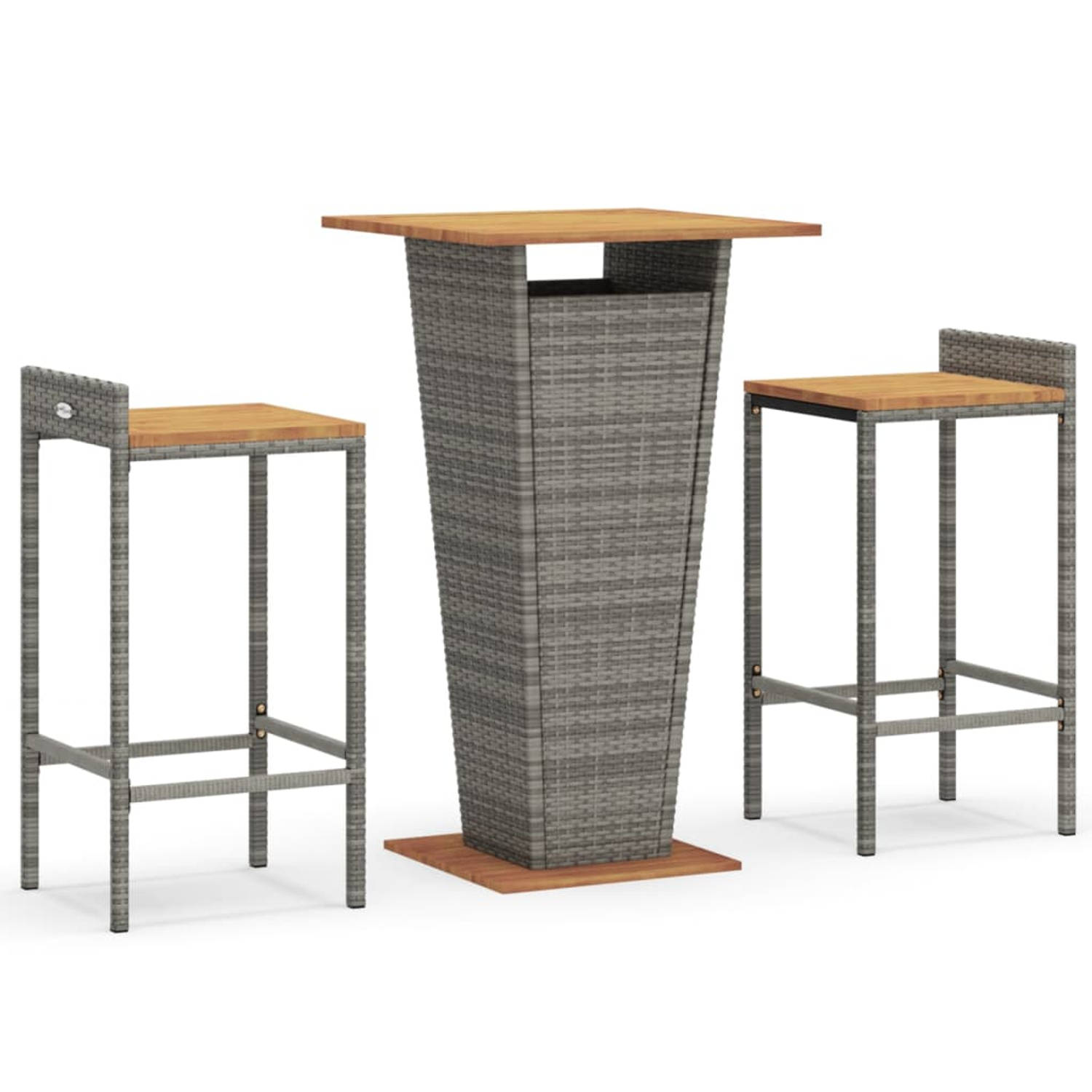 The Living Store Tuinbarset - grijs - PE-rattan - 60x60x110 cm - Voorzien van comfortabele zitting - Met houten