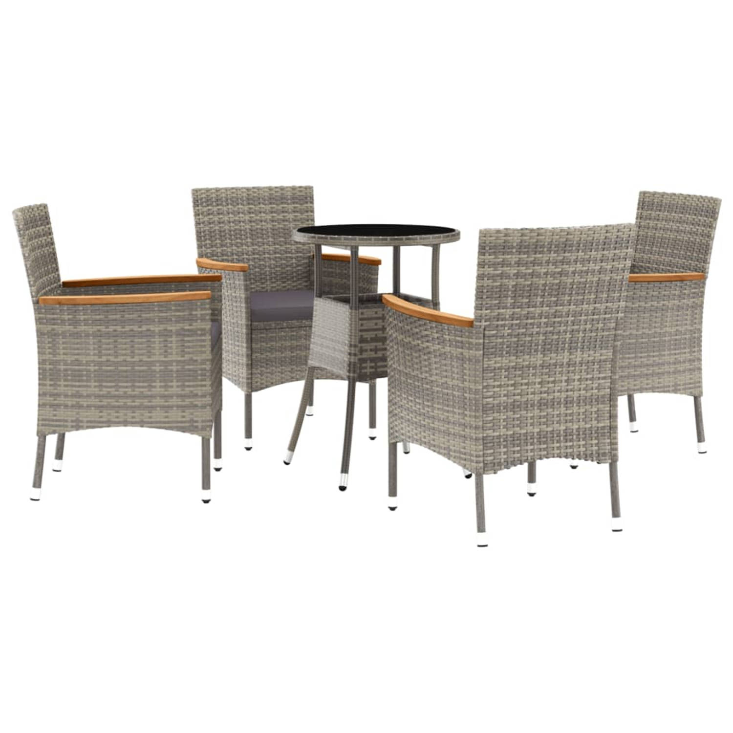 The Living Store Tuinset - Grijs - Poly rattan - Gepoedercoat staal - Gehard glas - 55 x 75 cm - 61 x 60 x 88 cm - 47 x 46 cm - 43 cm - 67/63 cm - Donkergrijs - 100% polyester - 47