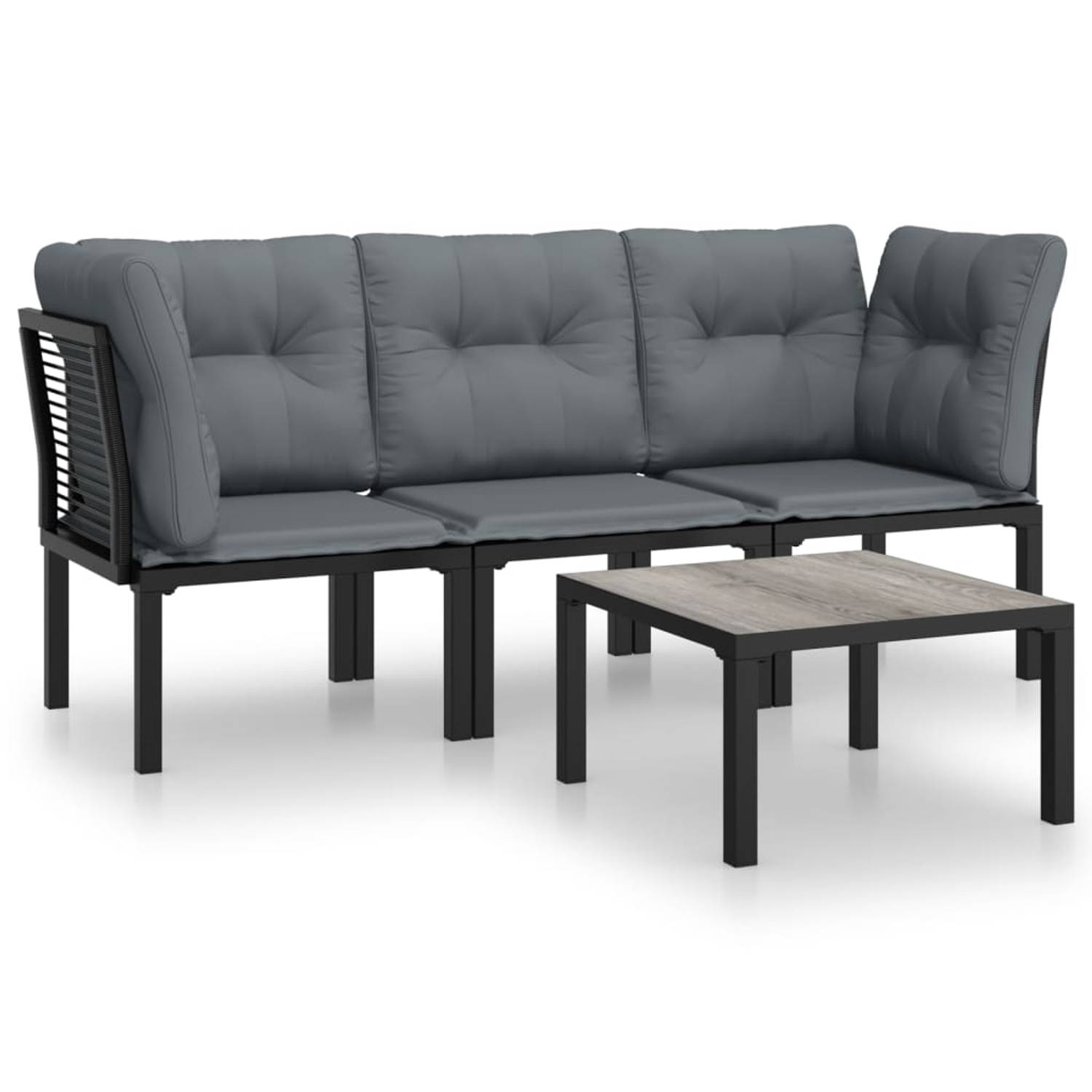 The Living Store Loungeset Modern Zwart - PE-rattan - Hoekstoel 62x62 cm - Enkele stoel 55x62 cm - Kussen 55x55 cm - Inclusief tafel
