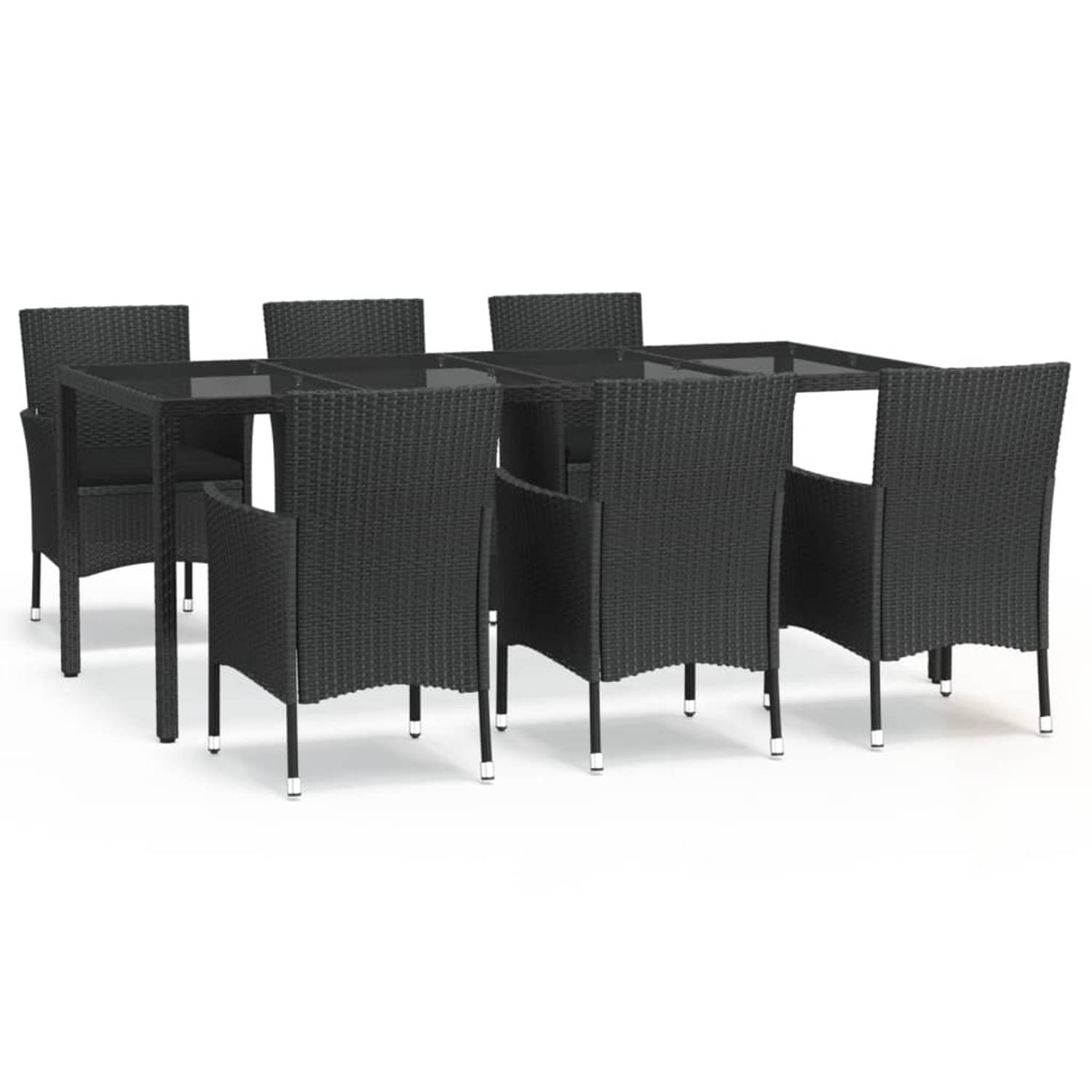 The Living Store Tuinset Cool - Poly Rattan - Zwart - 190x90x75 cm - Inclusief 6 stoelen