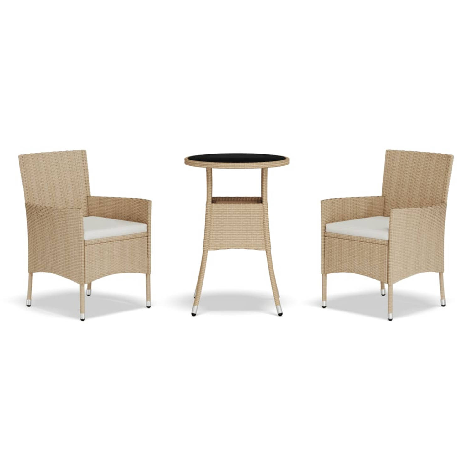 The Living Store 3-delige Bistroset met kussens poly rattan beige - Tuinset