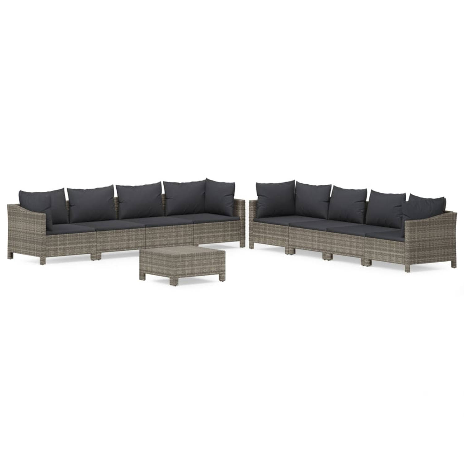 The Living Store Loungeset Rattan - Grijs - Modulair Ontwerp - Afmetingen 63x63x55.5cm - Comfortabele Kussens