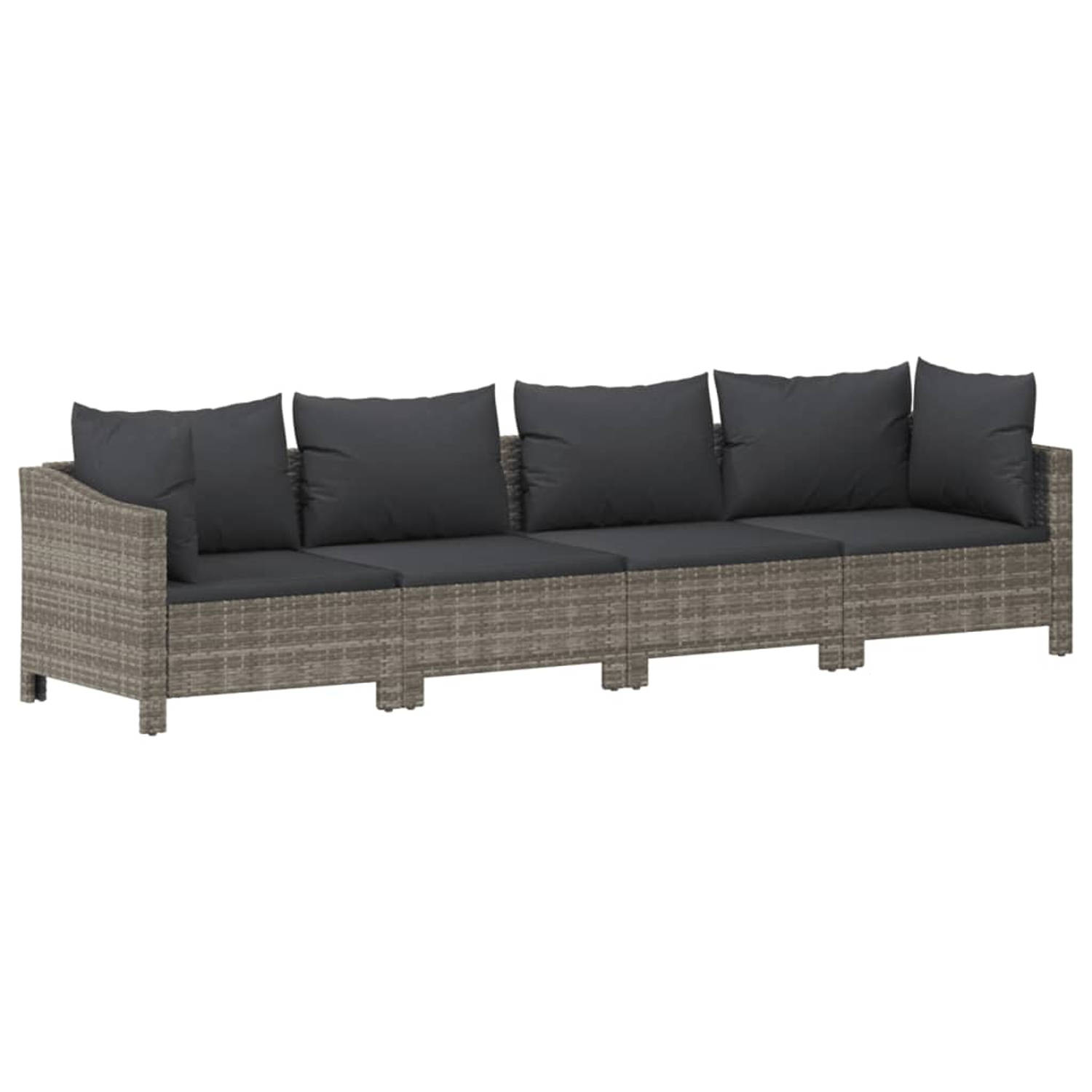 The Living Store 4-delige Loungeset met kussens poly rattan grijs - Tuinset