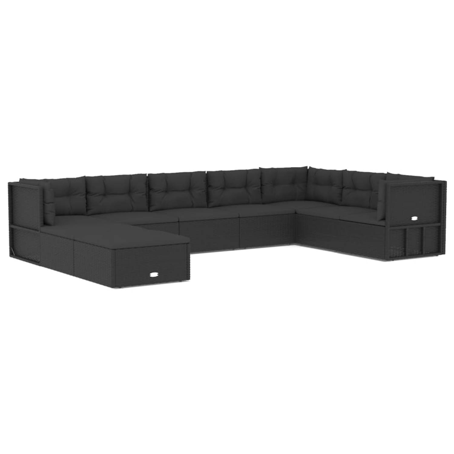 The Living Store Loungeset - PE-rattan - 54x54x24.5/38/50/55 cm - zwart