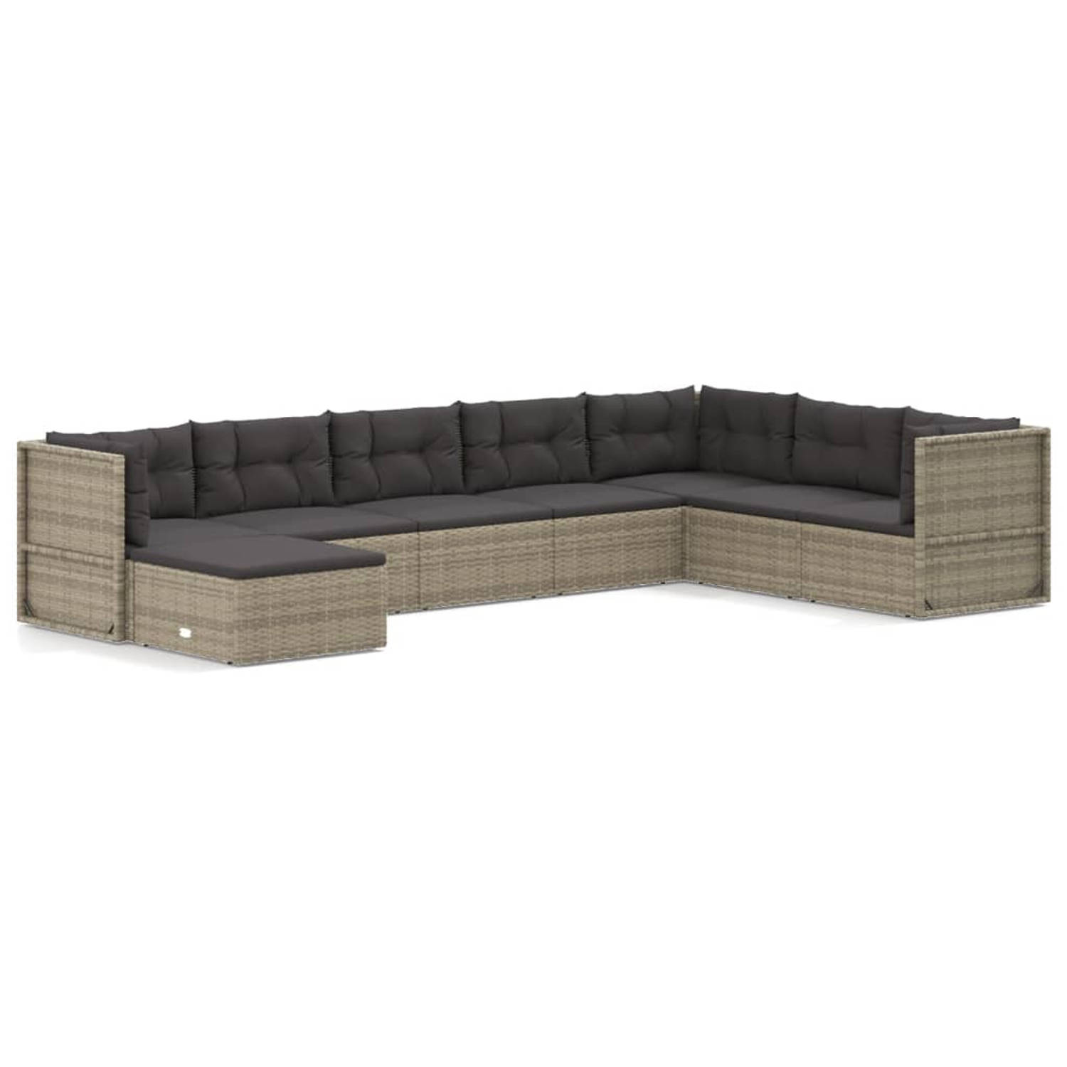 The Living Store Loungeset X - Hoekbank - Middenbank - Voetenbank - Grijs - 54x54x24.5/38/50/55 cm - PE-rattan - Staal