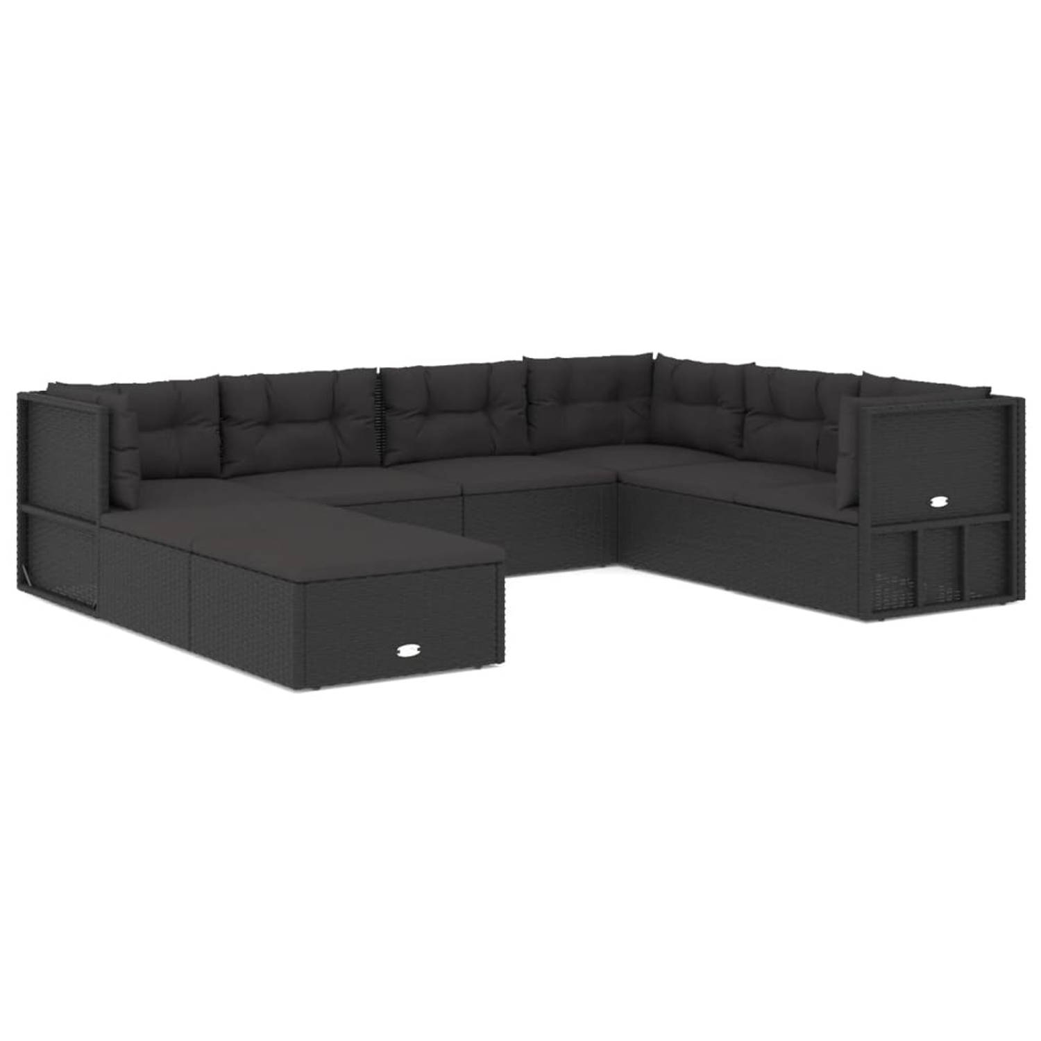 The Living Store Loungeset - Corner - Black PE Rattan - Adjustable Seat - Comfortable Cushions