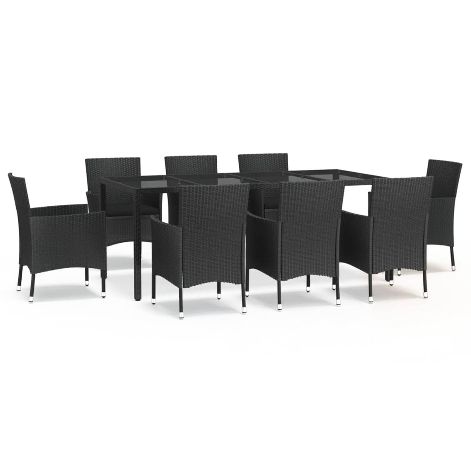The Living Store Tuinset - Rattan - Zwart - 190x90x75 cm - Inclusief 8 stoelen en kussens