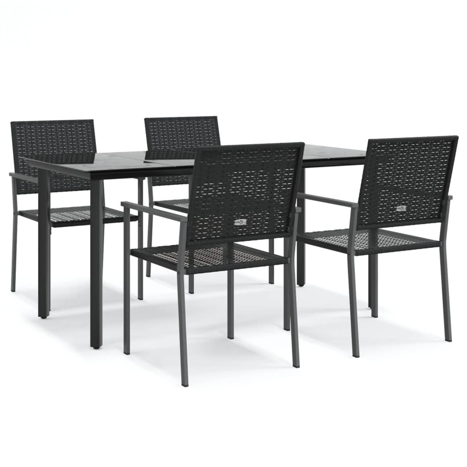 The Living Store Tuinset PE-Rattan - Zwart - Tafel 160x80x74cm - Stoel 54x62.5x89cm - Draagvermogen 110kg