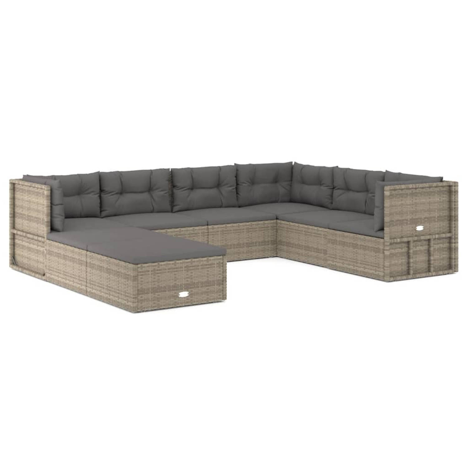 The Living Store Loungeset - Grijs - Hoekbank 54x54x24.5/38/50/55cm - Middenbank 54x54x55cm - Voetenbankje 53x51x24.5cm - Incl - kussens