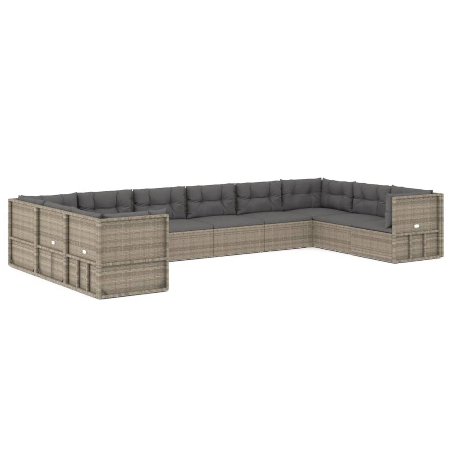 The Living Store Loungeset Grijze PE-rattan - Hoekbank 54x54x24.5/38/50/55 cm - Modulair ontwerp - Verstelbare zitting - Duurzaam materiaal - Stabiel frame - Comfortabele kussens -