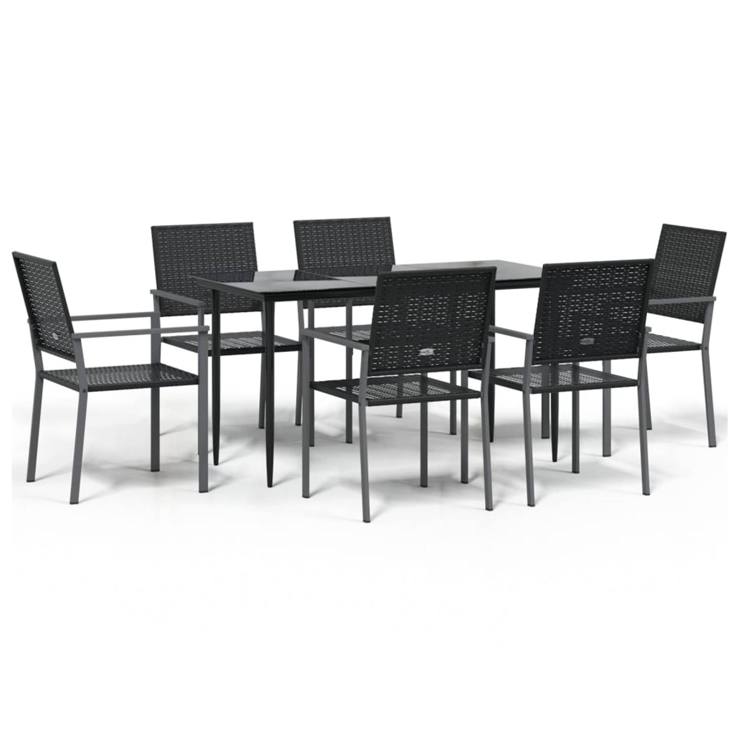 The Living Store Dining Set - PE-rattan and Steel - 6 Chairs - 140x70x74cm