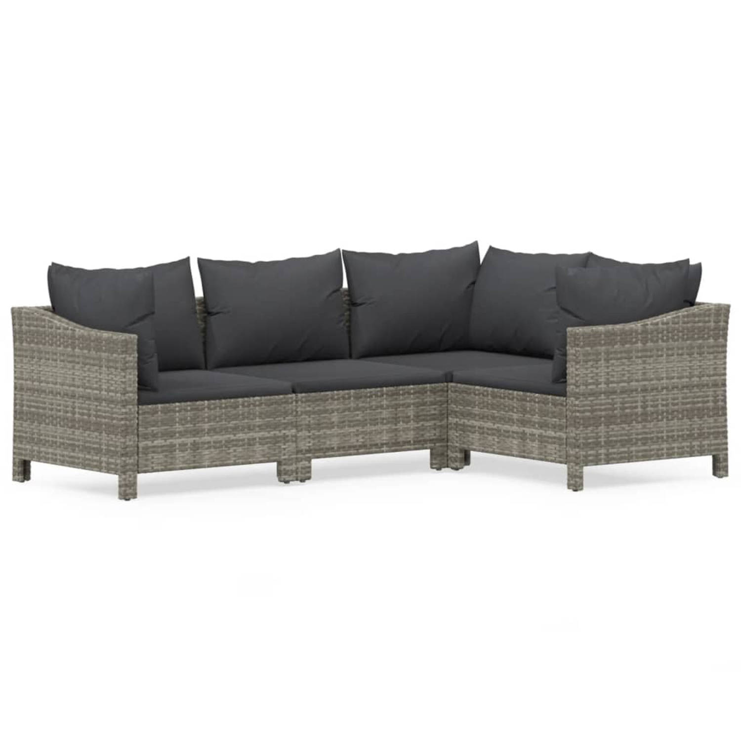 The Living Store 4-delige Loungeset met kussens poly rattan grijs - Tuinset